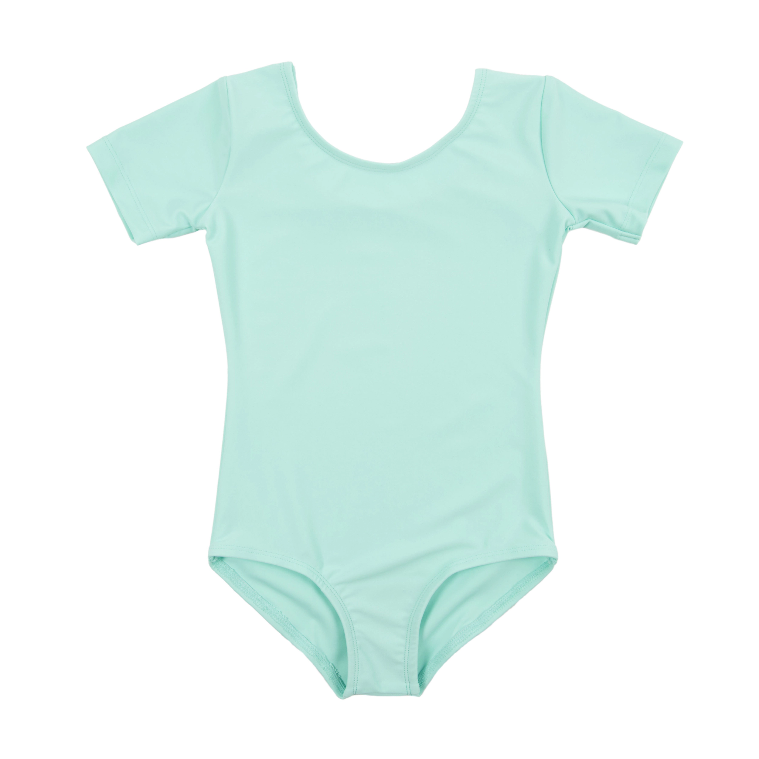 Leveret Girls Short Sleeve Solid Stretch Dance Leotard