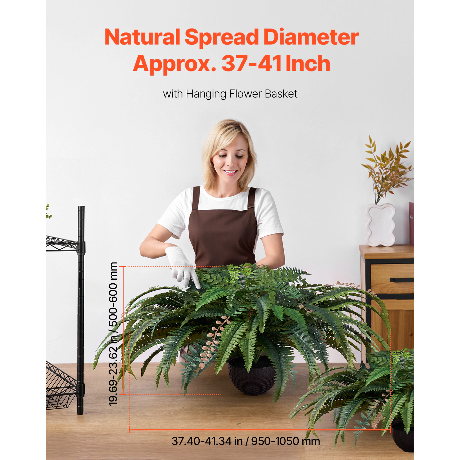 HONGGE Artificial Ferns, Natural Spread Diameter, Large Hanging Boston Ferns, Fake Plant Wall Decor with Branches