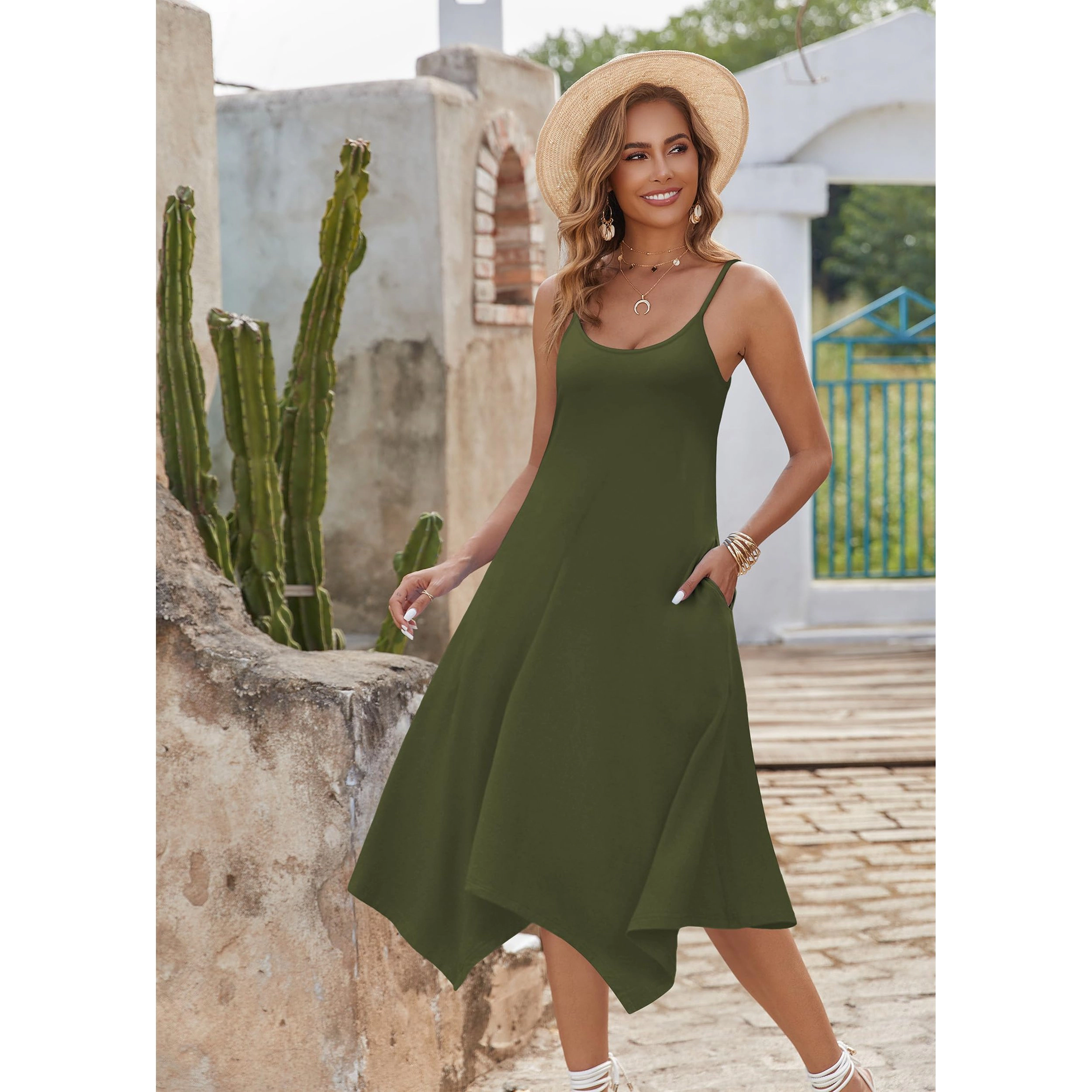 Zeagoo Women's Scoop Neck Sleeveless Midi Dress