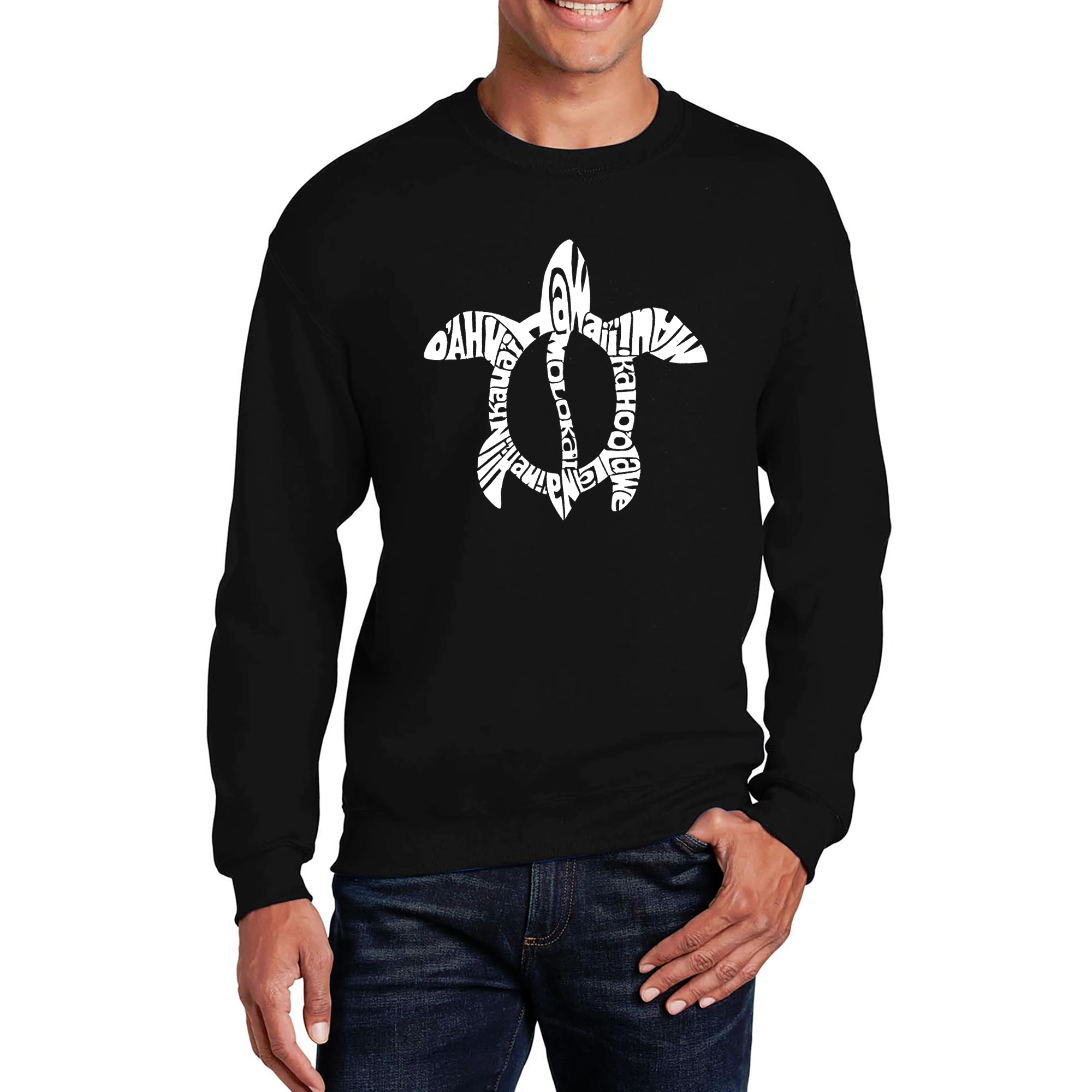 LA Pop Art Honu Turtle - Hawaiian Islands Mens Word Crew Sweatshirt
