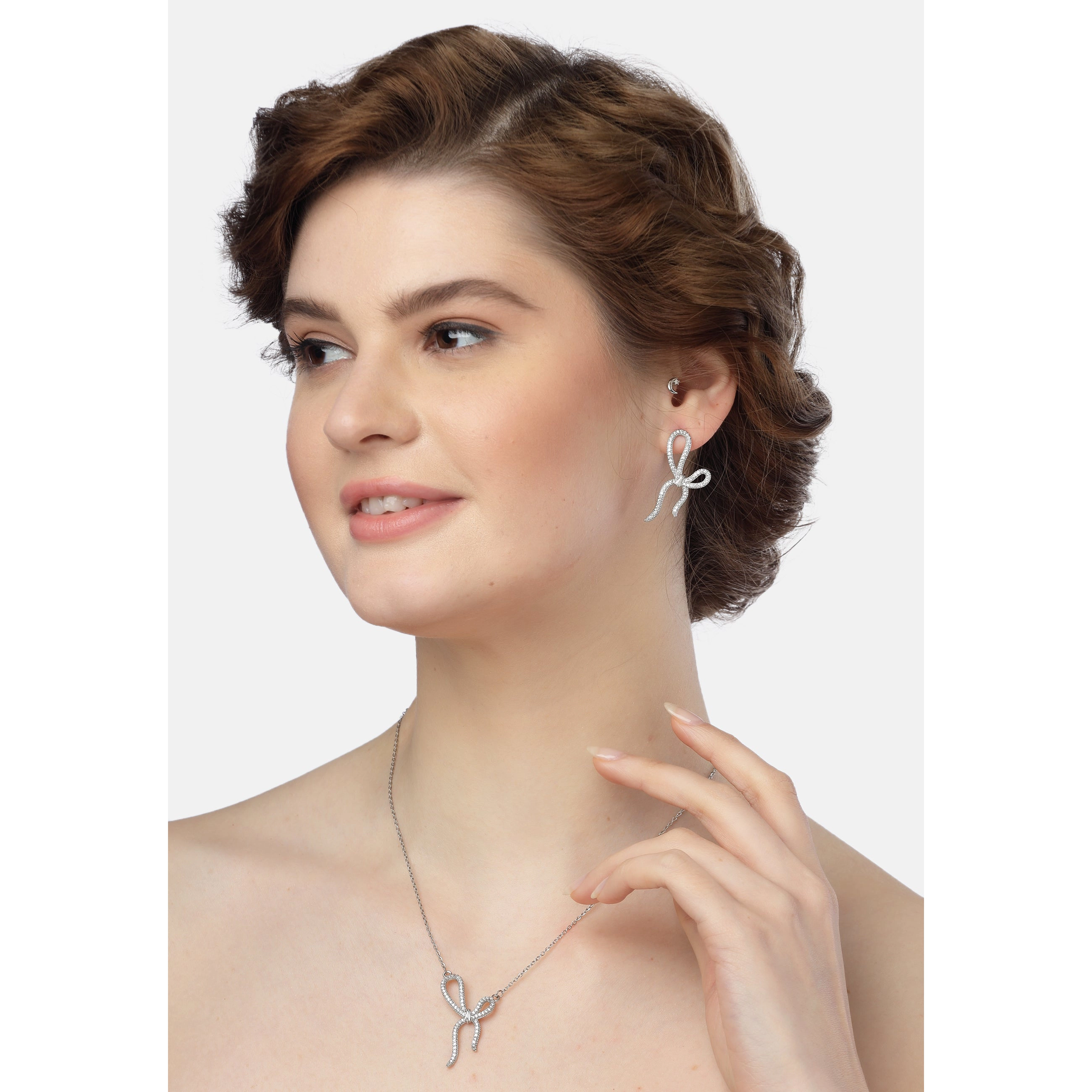 AGP PARIS Twinkling Bow Womens Necklace and Earrings Set