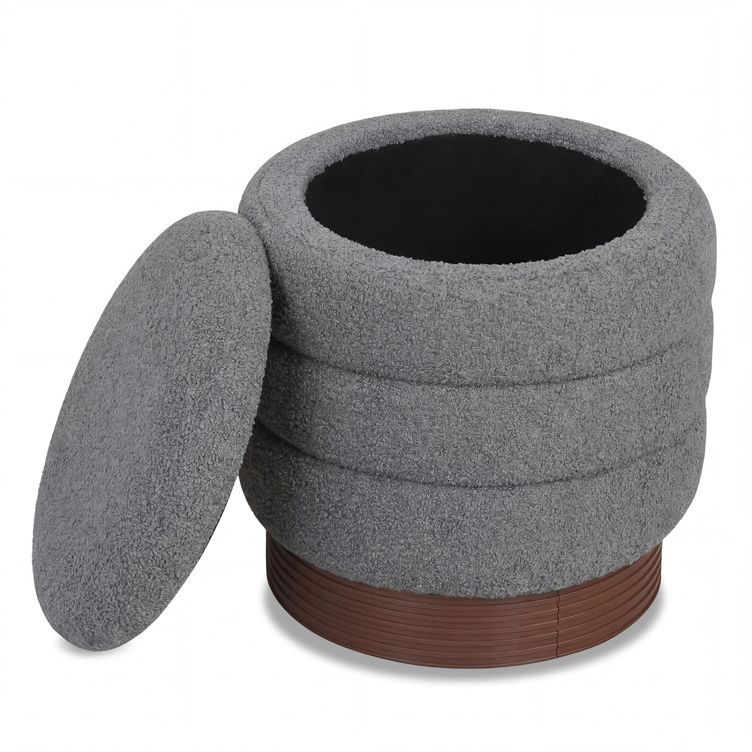 LJG Round Storage Ottoman with Acacia Wood Frame for Living Room