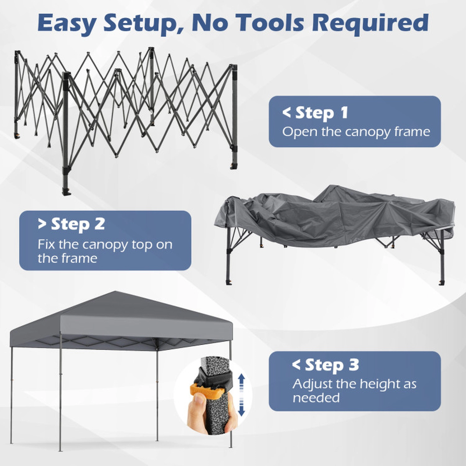 SUGIFT Gray Lightweight Pop Up Canopy Tent with Carrying Bag and 8 Metal Ground Stakes 10-ft W 10-ft D 8.3-ft H