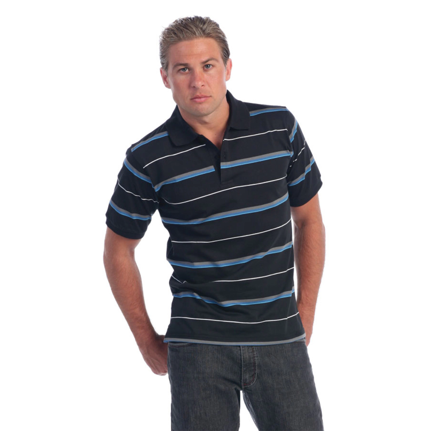 Gioberti Men's Multiple Stripe Polo Shirt - Short Sleeve Yarn Dye