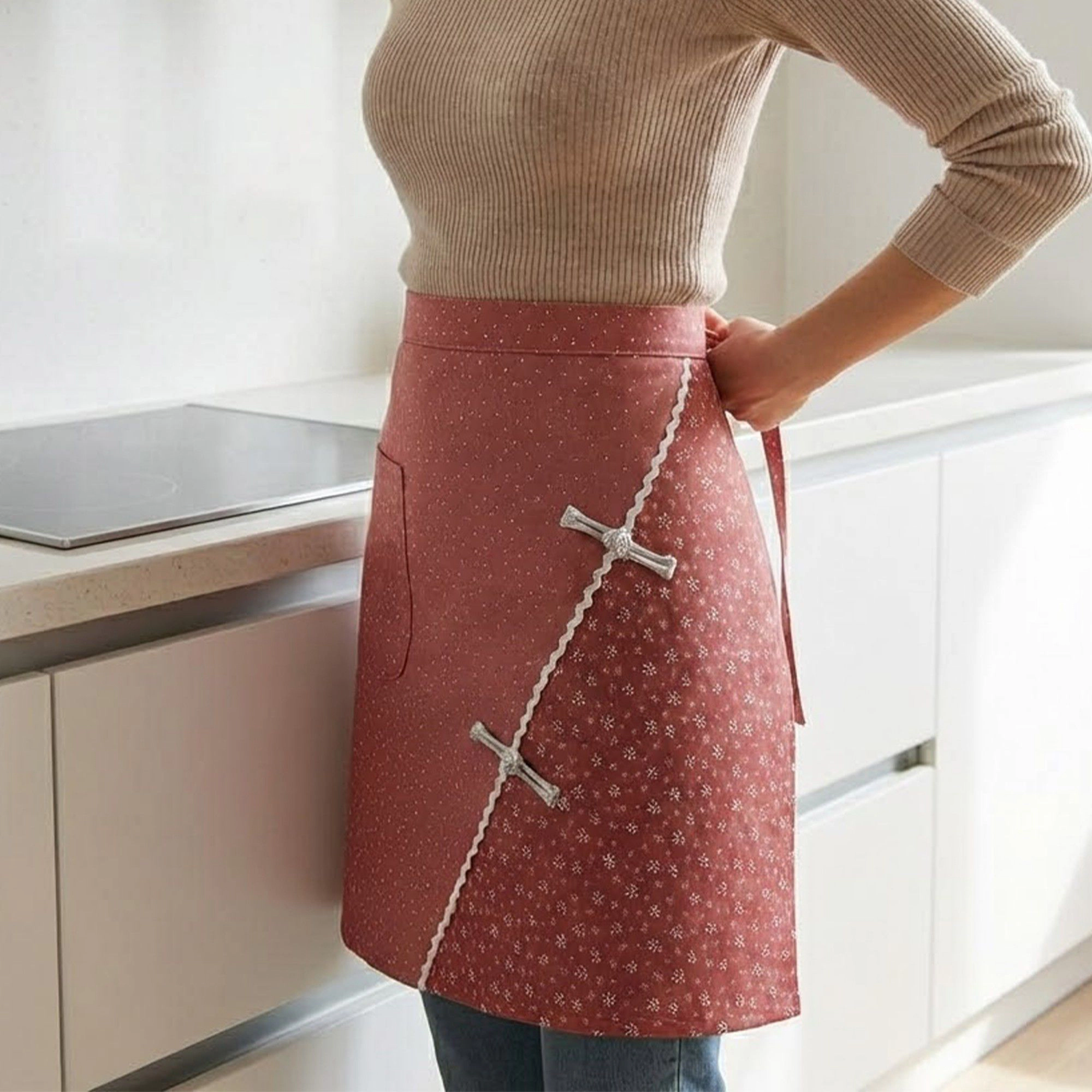 Alilang Unisex 2-Piece Printed Waist Apron Set with Pockets and Tie Closure
