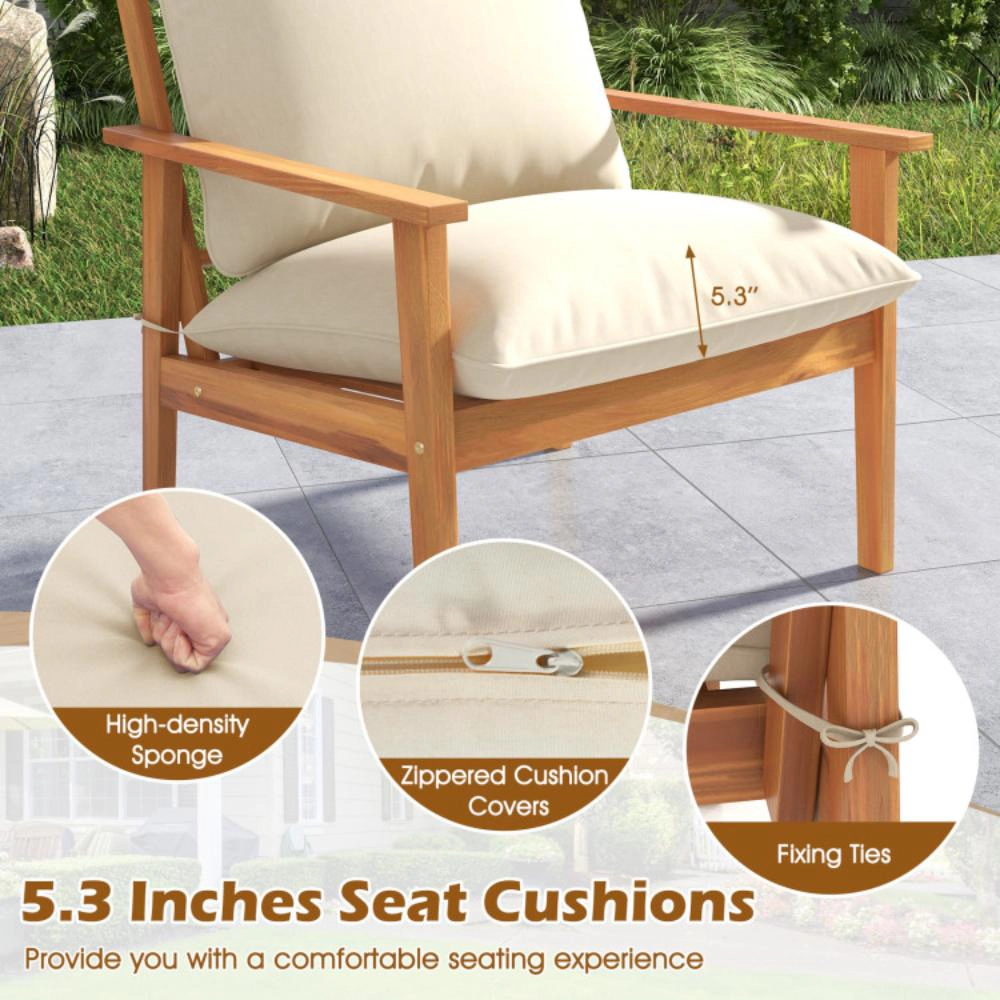 Hivvago 4 Pieces Outdoor Acacia Wood Conversation Set With Soft Cushions And Coffee Table-White
