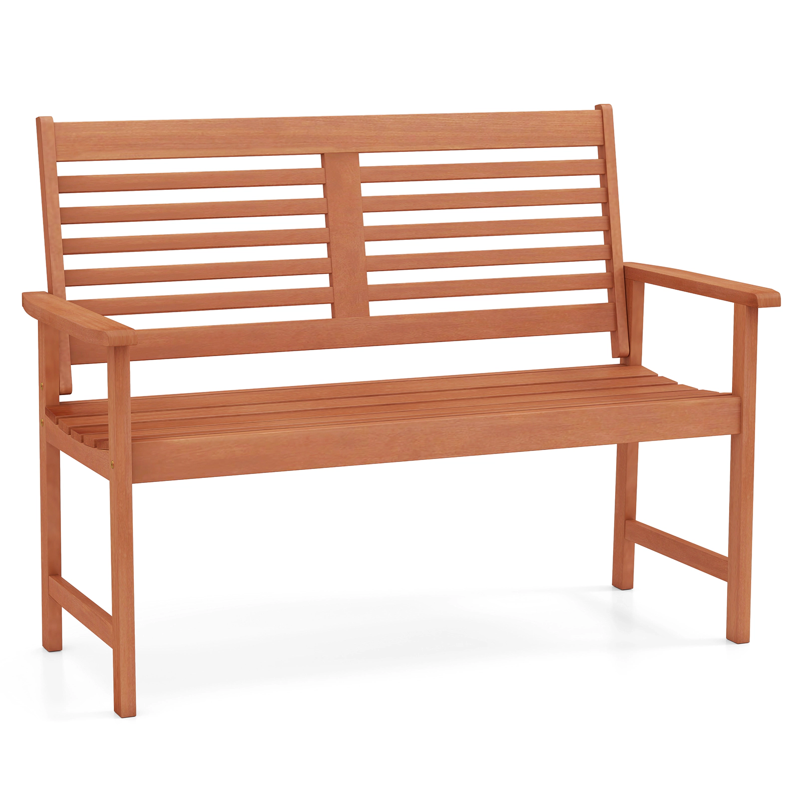 SUGIFT Patio Loveseat Outdoor 2-Seat Bench with Inclined Backrest and Slatted Seat 660-lb Capacity Teak