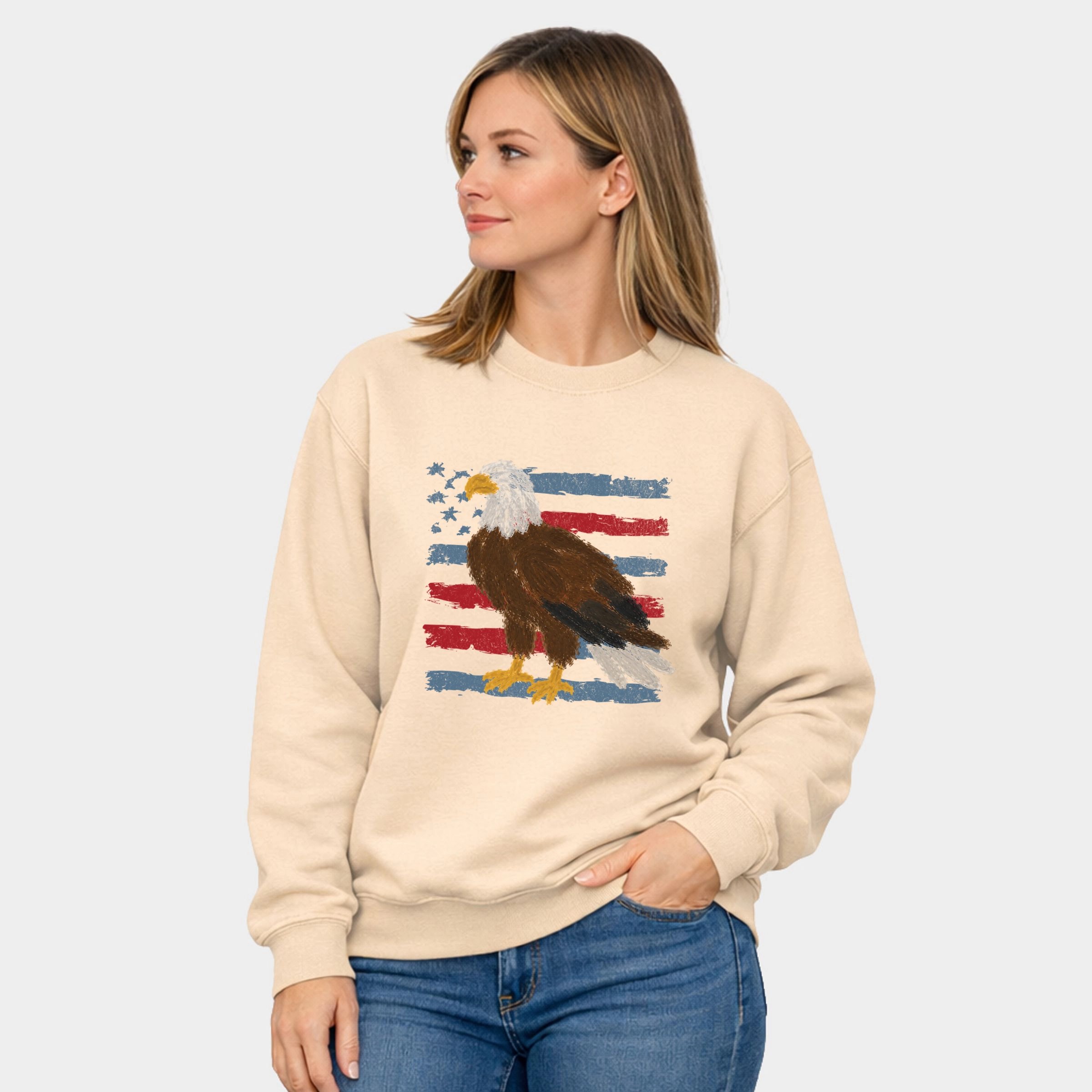 Simply Sage Market - Women's Graphic Sweatshirt Bald Eagle Patriotic Flag