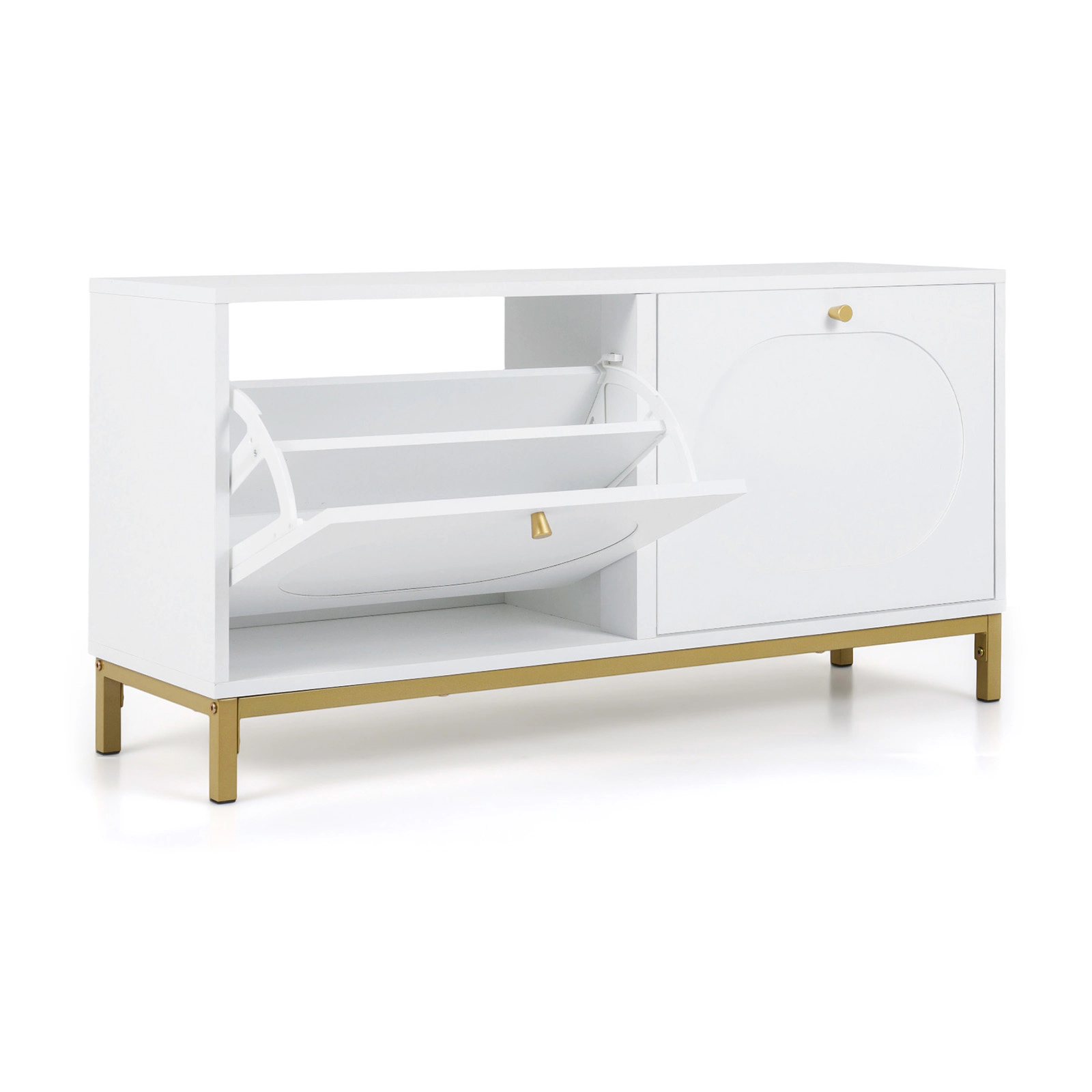 LJG Shoe Storage Bench Narrow Entryway Bench with 2 Flip Drawers Adjustable Shelves