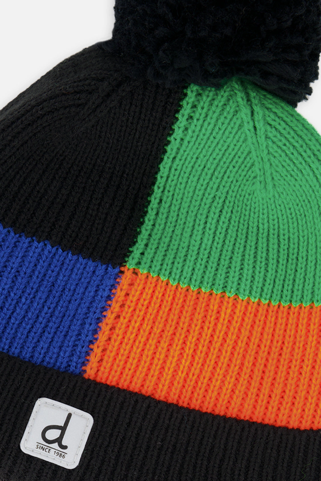 Deux par Boys Winter Knit Hat with Pompom and Color Block Tiles