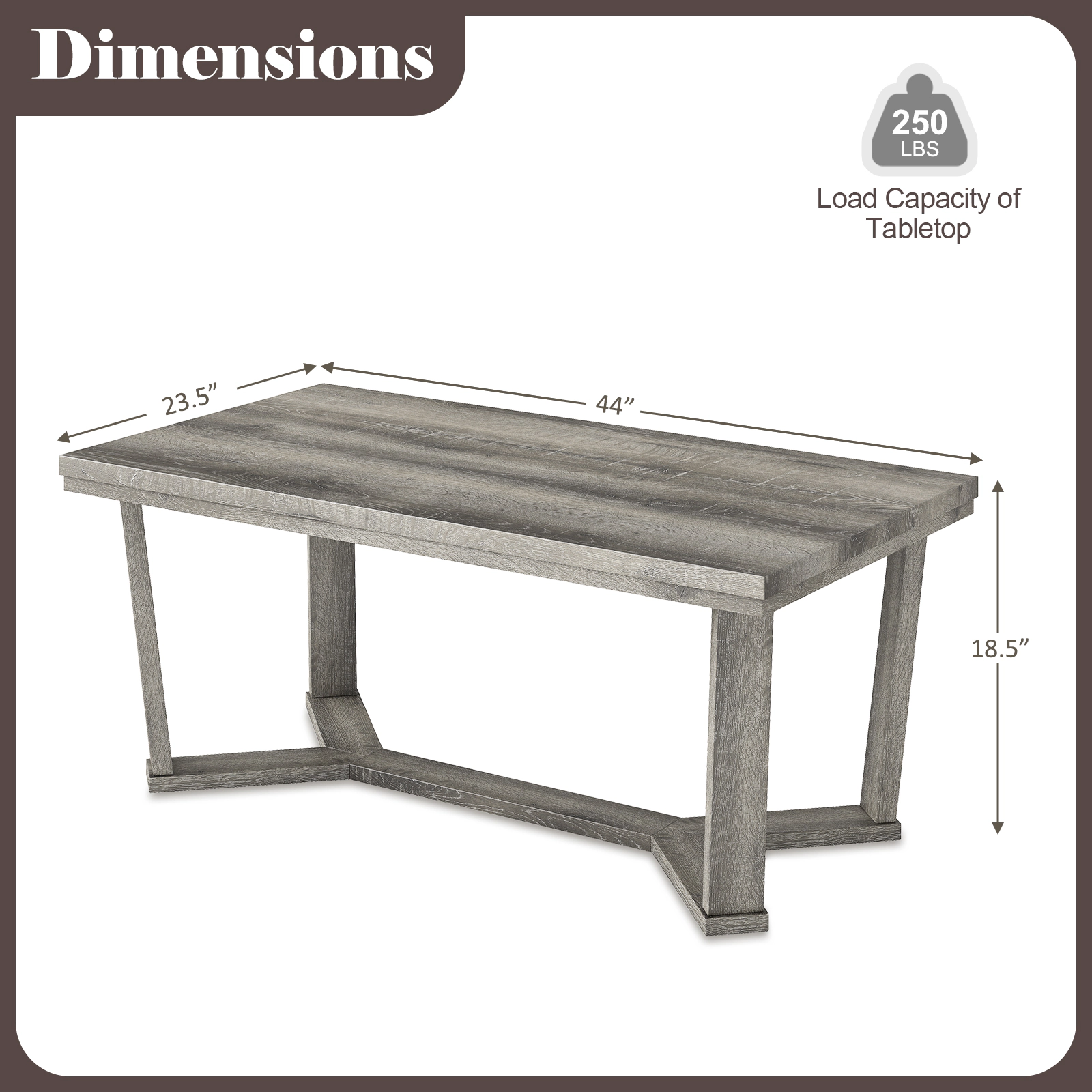 Glintex 44-Inch Rectangular Coffee Table with Cross-Shaped Rubber Wood Base, Gray
