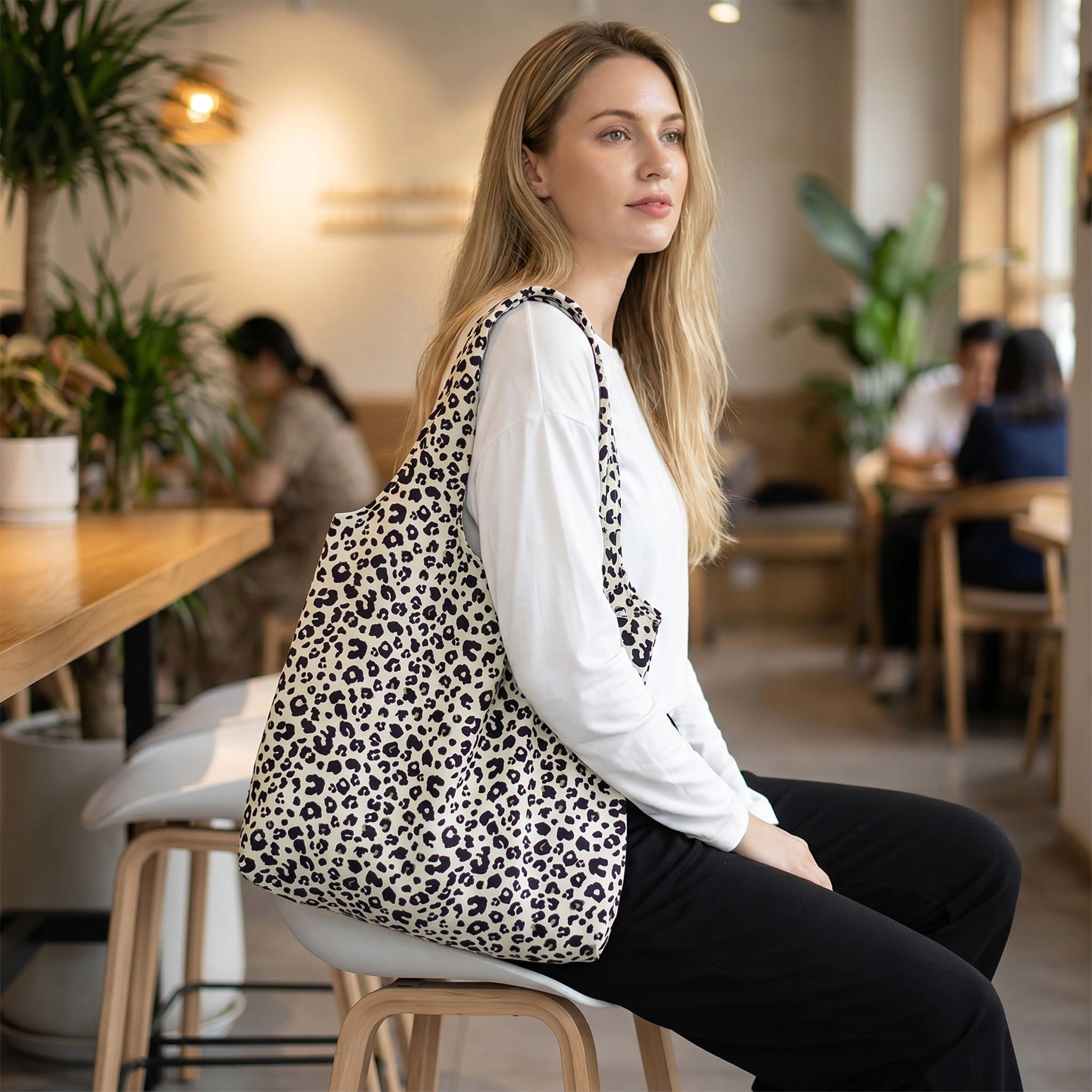 Alilang Women's Leopard Print Shoulder Tote Bags Soft Large Capacity Slouchy Everyday Carryall, Ivory Leopard