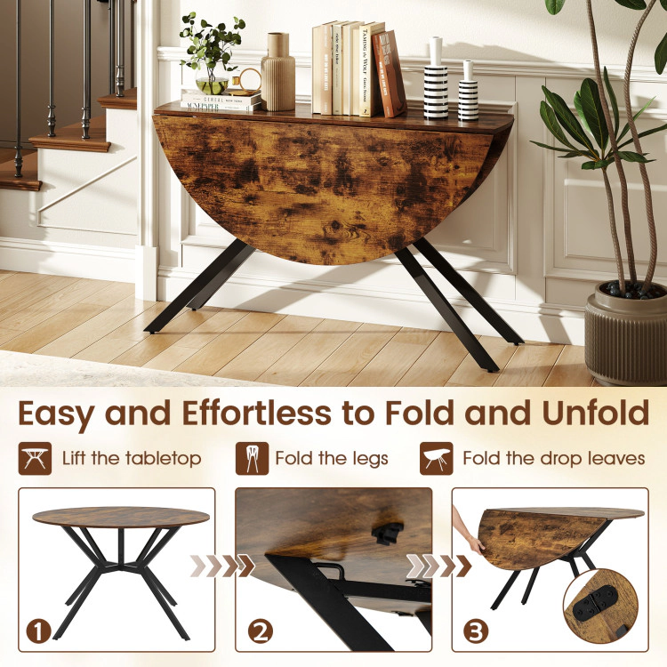 Hivvago Space-Saving Round Dining Table, 47", with Foldable Drop-Leaf Extension