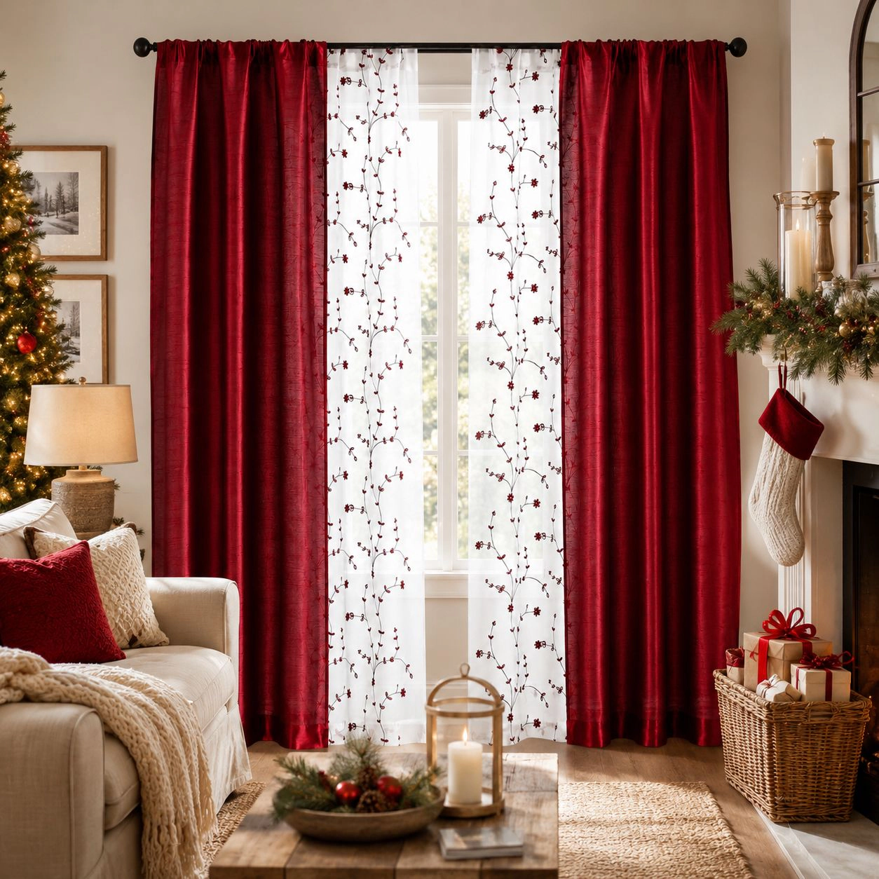 Kate Aurora Gloria Embroidered 6 Piece Rod Pocket Coordinating Sheer Window Curtain Panels