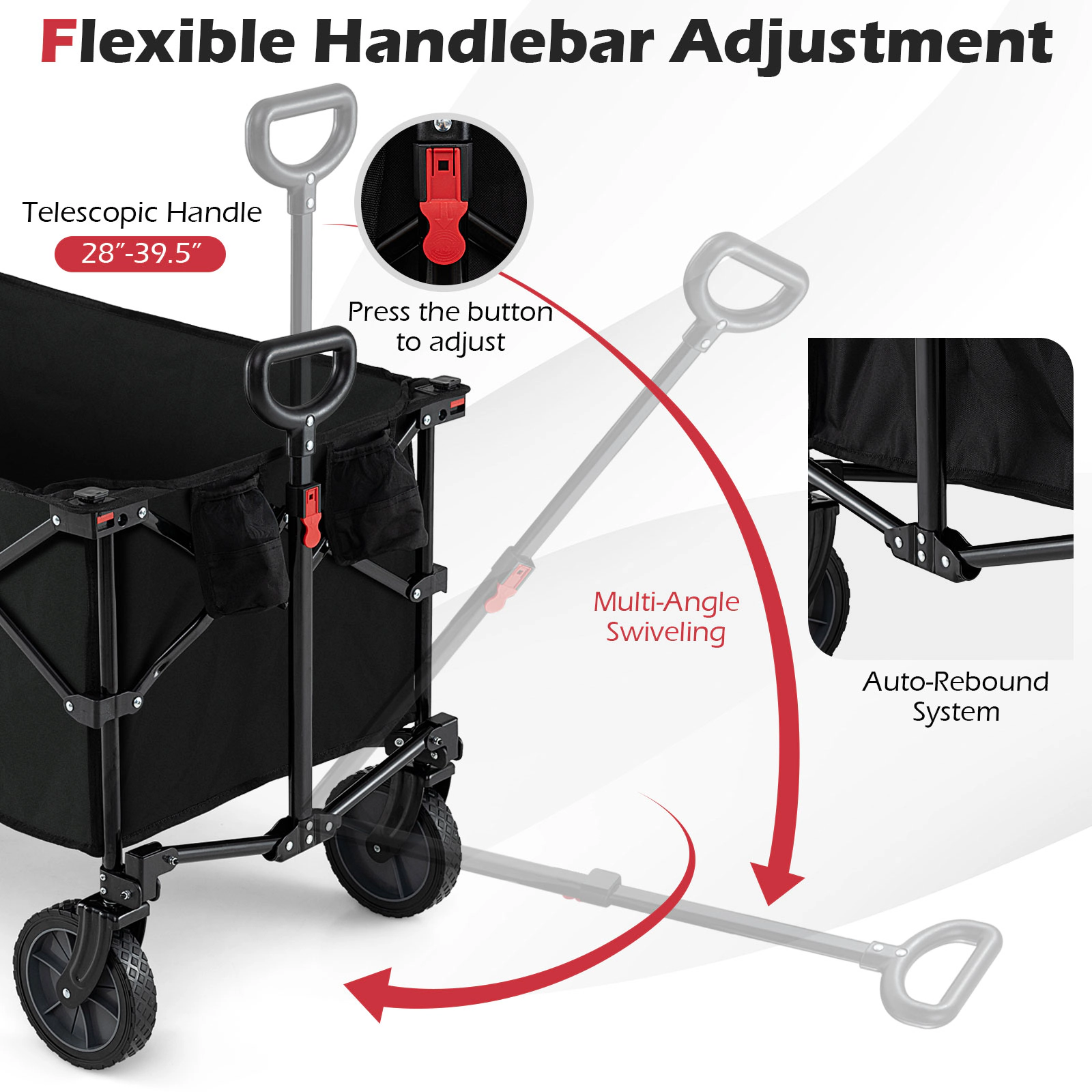 SUGIFT Black 400-lb Capacity Collapsible Foldable Utility Wagon Cart with Zippered Cover and Cup Holders