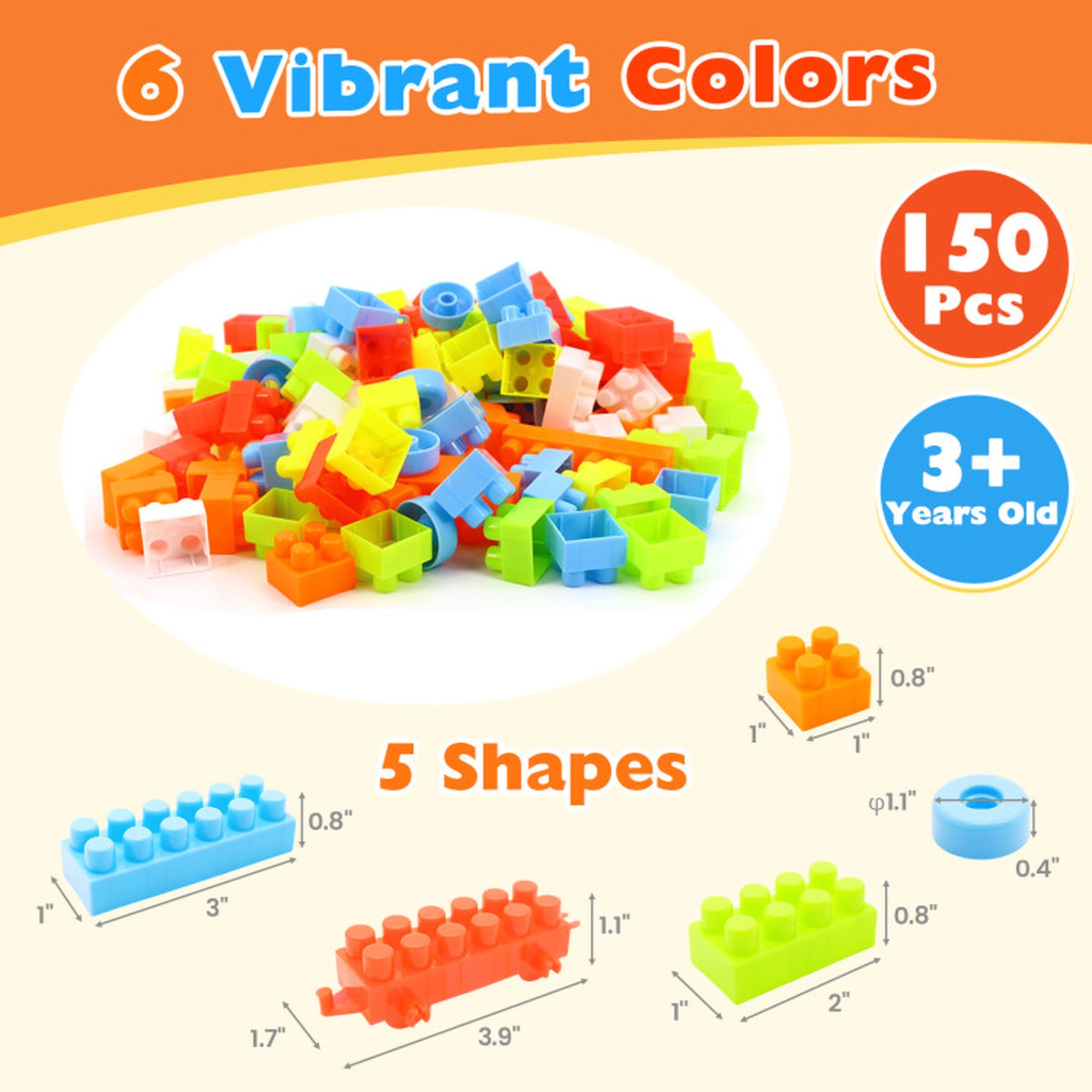 SUGIFT 150-Piece STEM Montessori Toddler Building Blocks Toy Set with Wheel Packs and Carry Handle Box