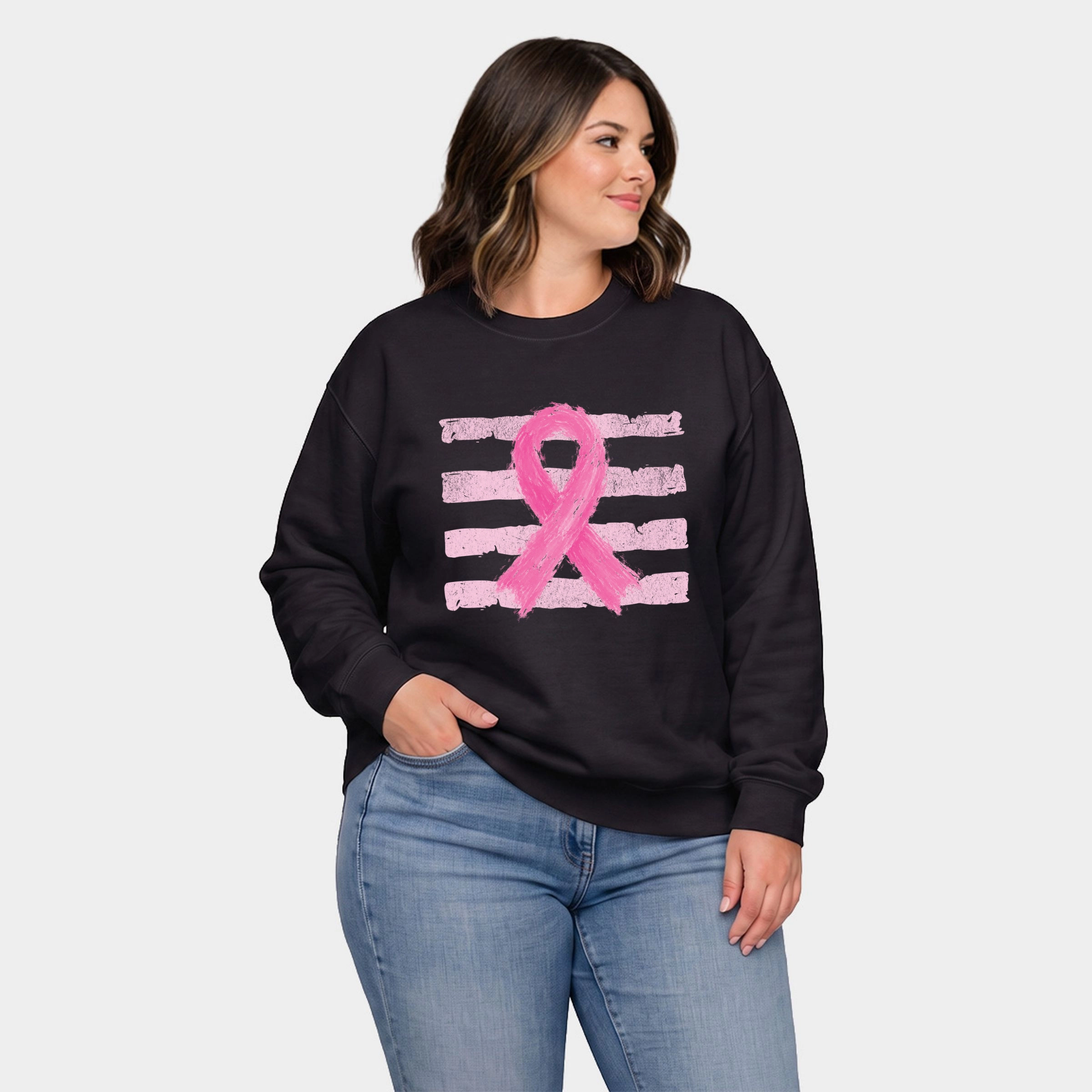 Simply Sage Market - Women's Plus Sized Graphic Sweatshirt Breast Cancer Ribbon