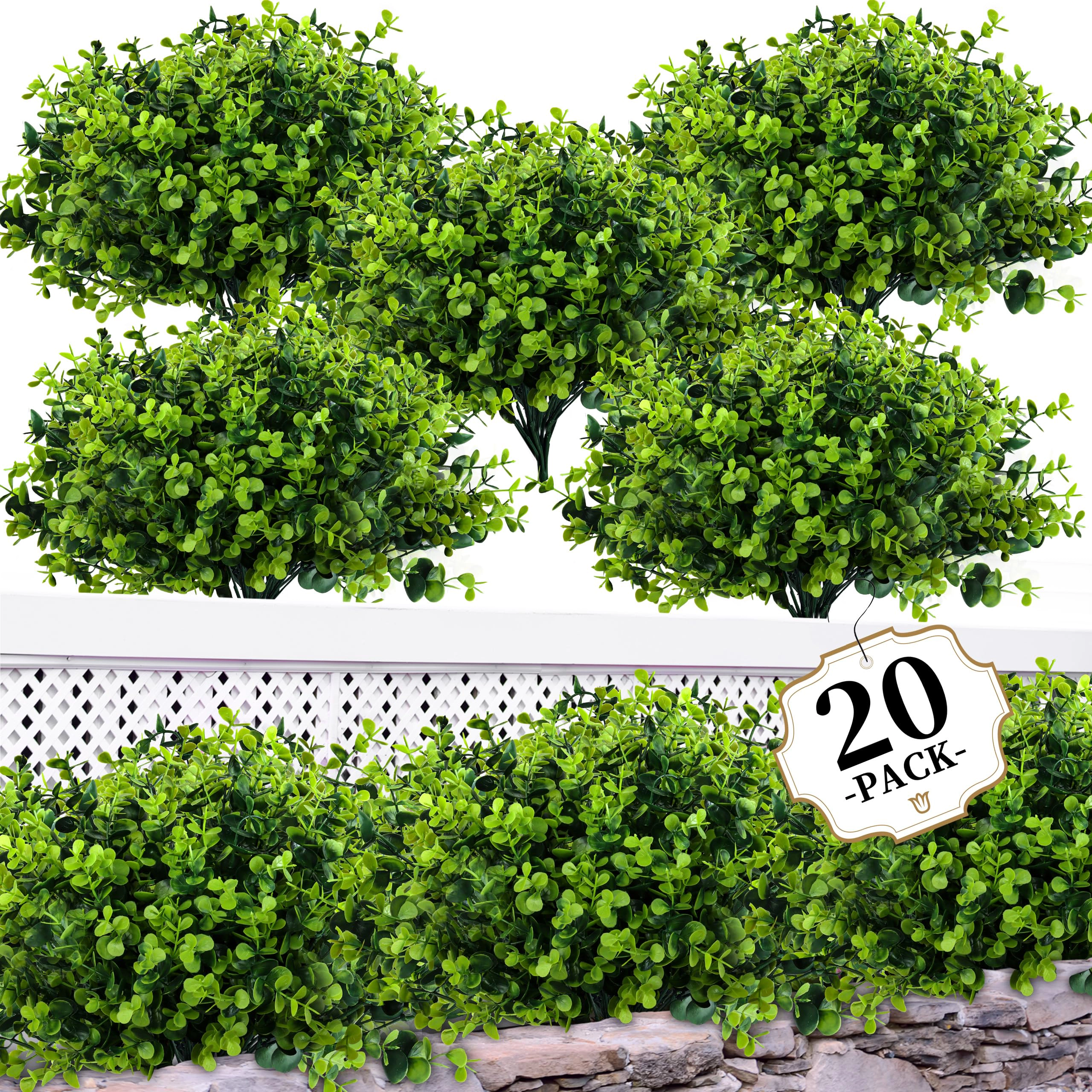 PUPWE 20 Artificial Greenery Boxwood Plants  Outdoor