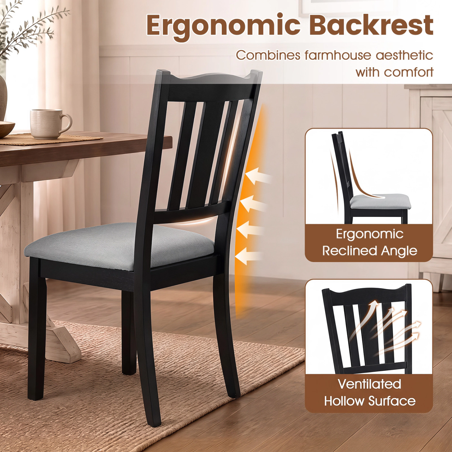 LJG Set of Wooden Dining Chair with Hollow Back and Soft-Padded Cushion