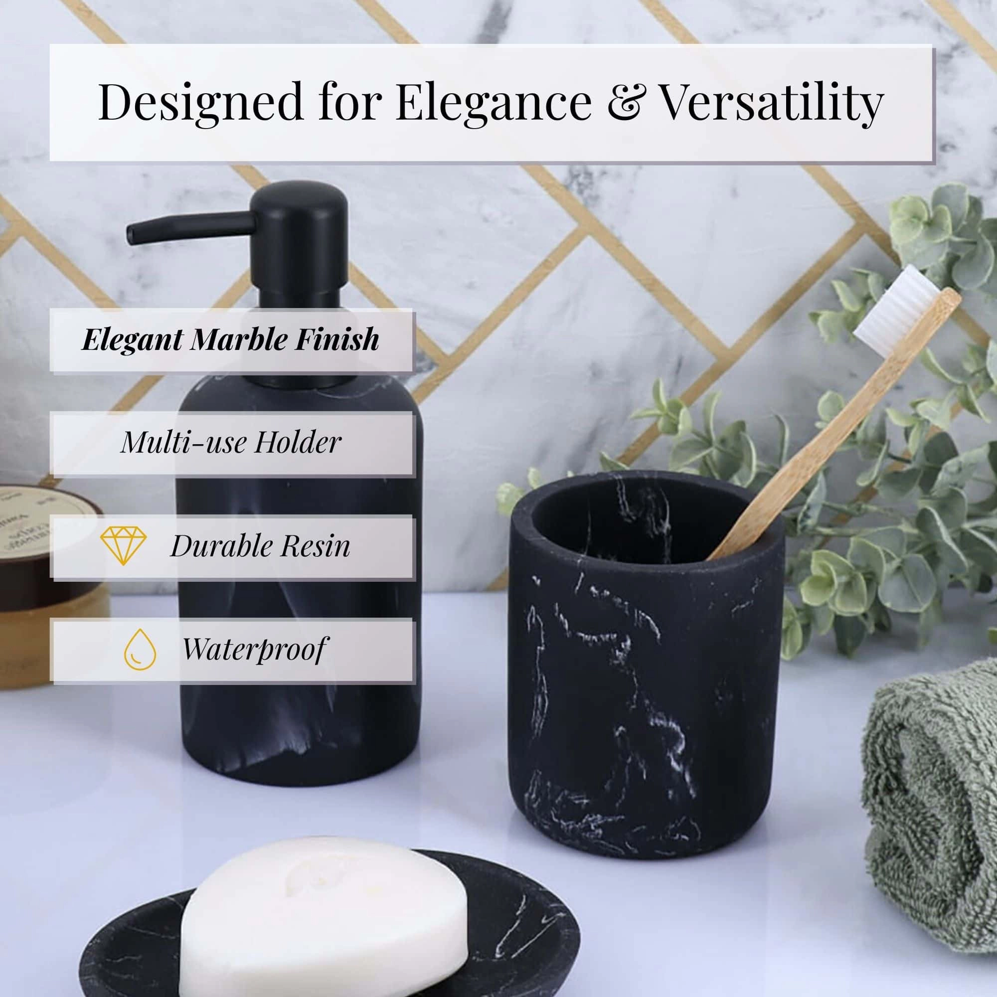 Evideco French Home Goods Marble-Effect Polyresin Toothbrush Holder, Polished Cylinder