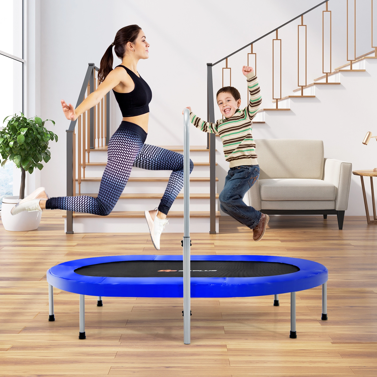 LJG 2-Person Foldable Mini Kids Fitness Rebounder Trampoline