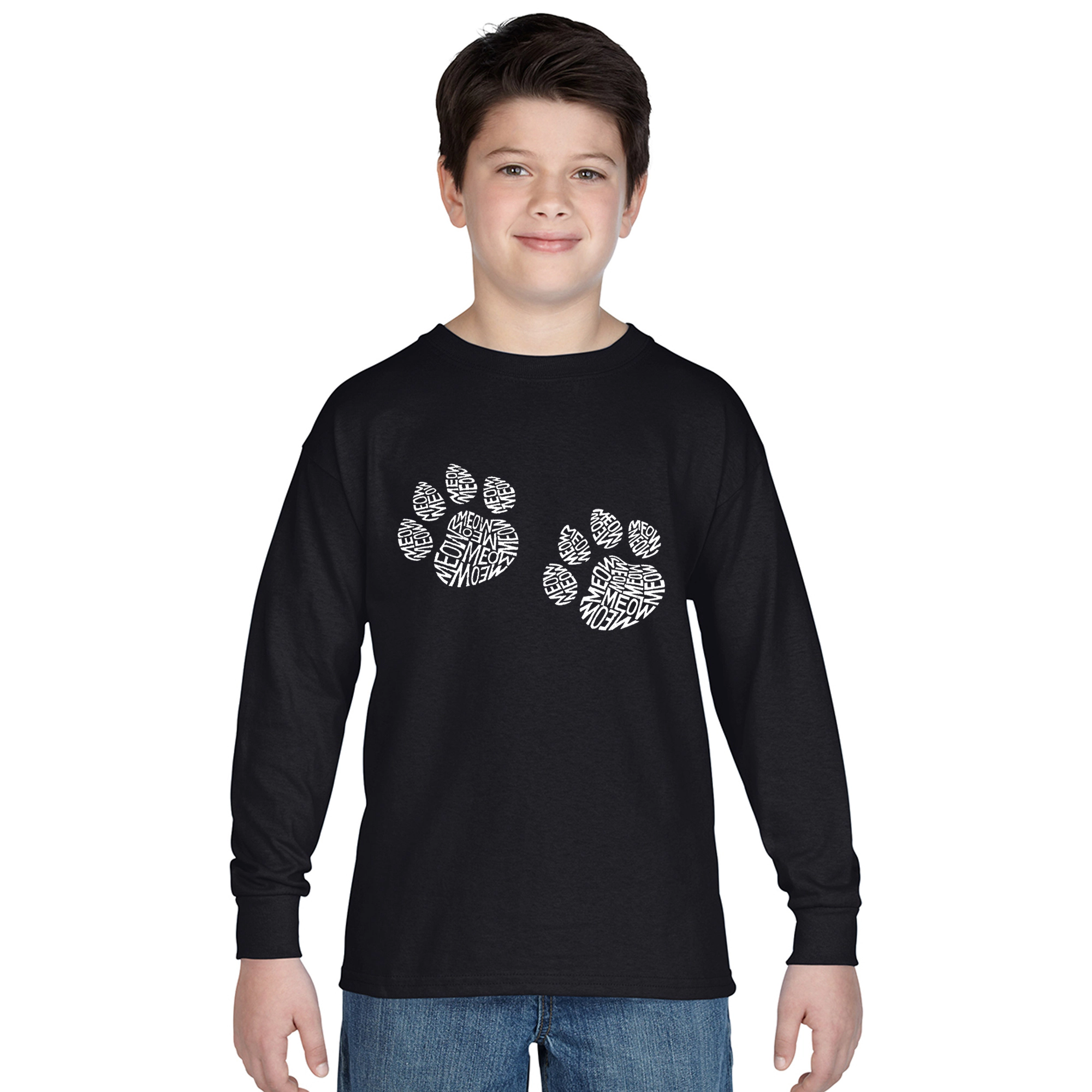 LA Pop Art Boys Long Sleeve T-Shirt -  Meow Cat Prints