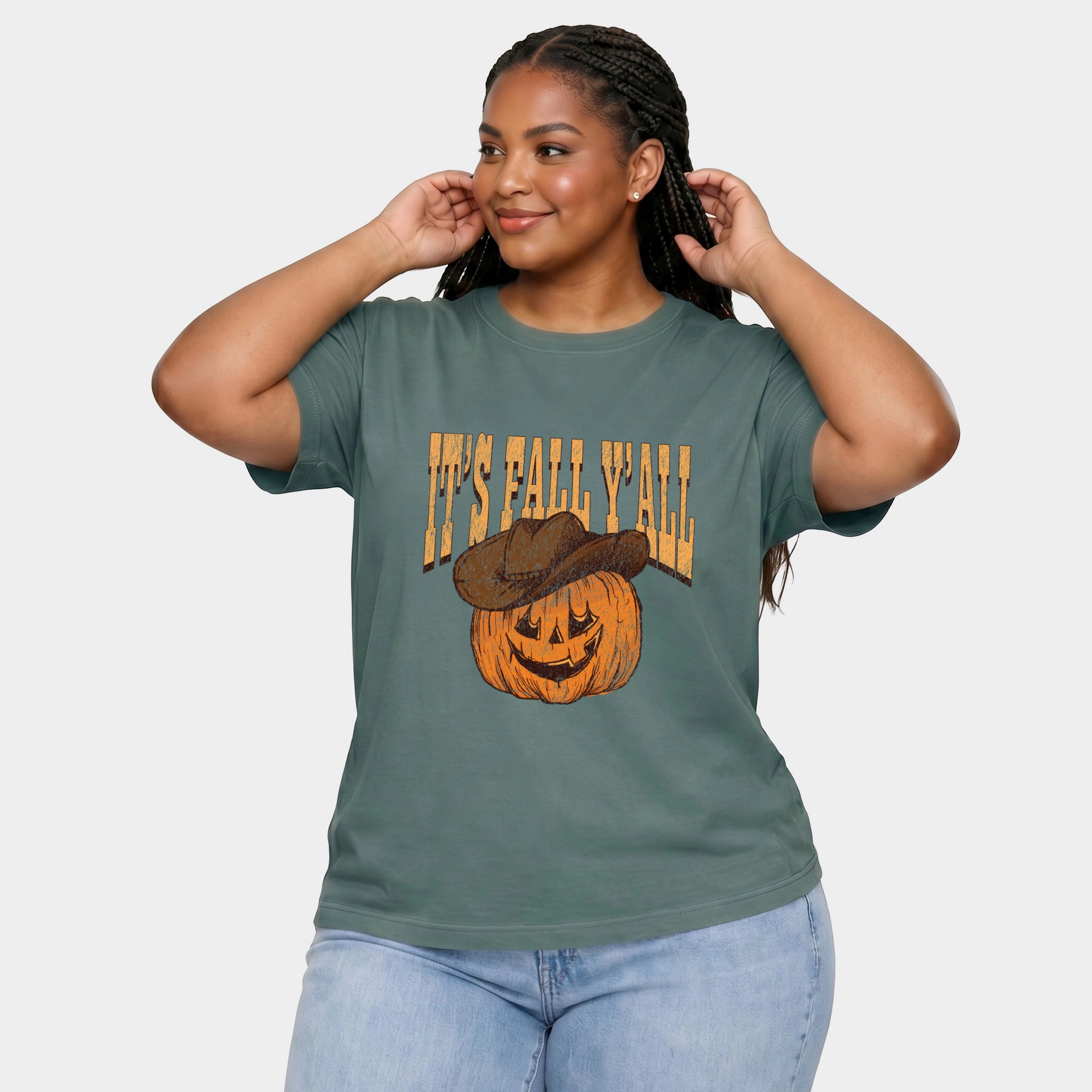 Simply Sage Market - Women's Plus Sized Garment Dyed Graphic T-Shirt It's Fall Y'all Jack-O-Lantern