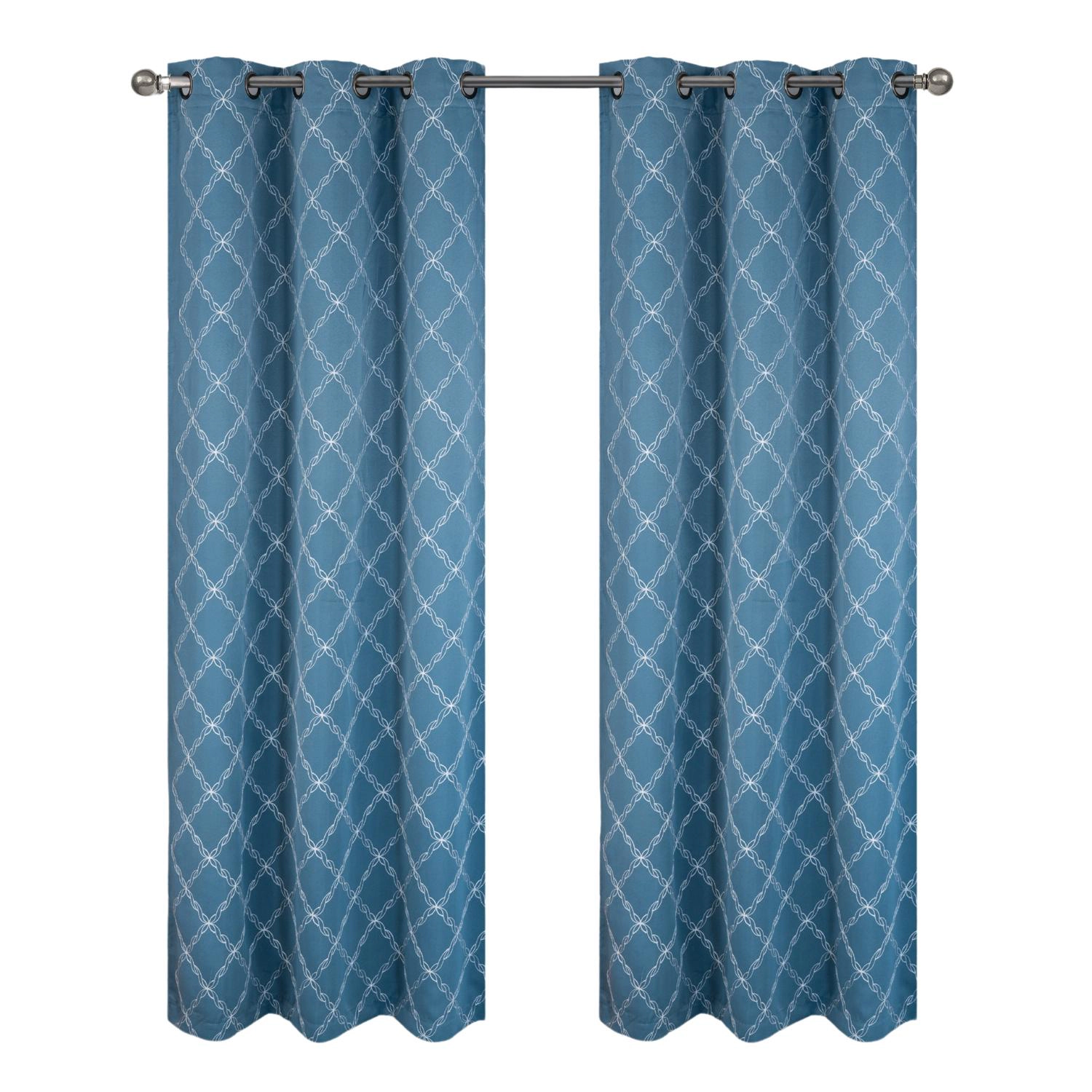 RT Designer Collection Gable Embroidered Blackout Luxurious Decorative Grommet Curtain Panel 54" x 84" Slate Blue