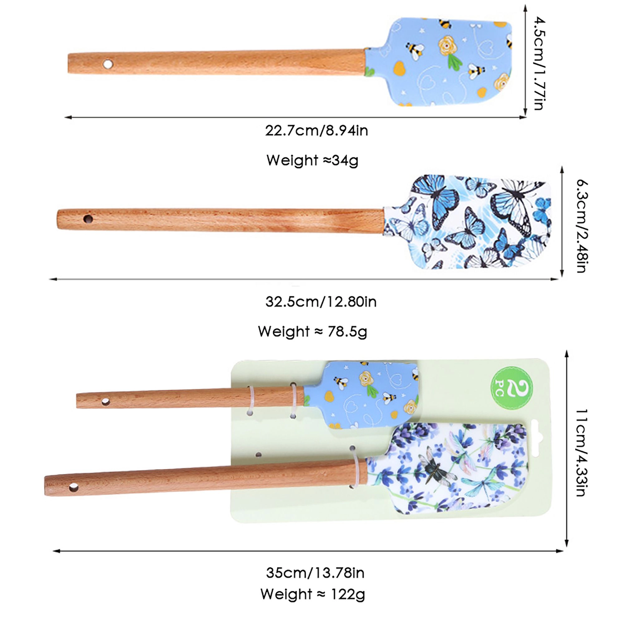Alilang Women Silicone Spatula Set with Wooden Handles Bee Print Heat Resistant Kitchen Baking Tools 2 Piece