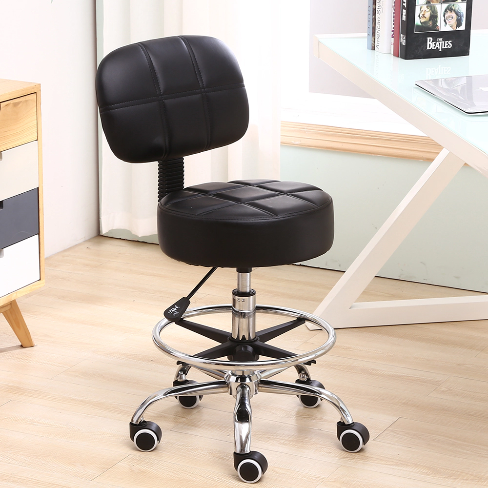 KKTONER Swivel Round Rolling Stool PU Leather with Adjustable Foot Rest Height Adjustable Task Work Drafting Chair with