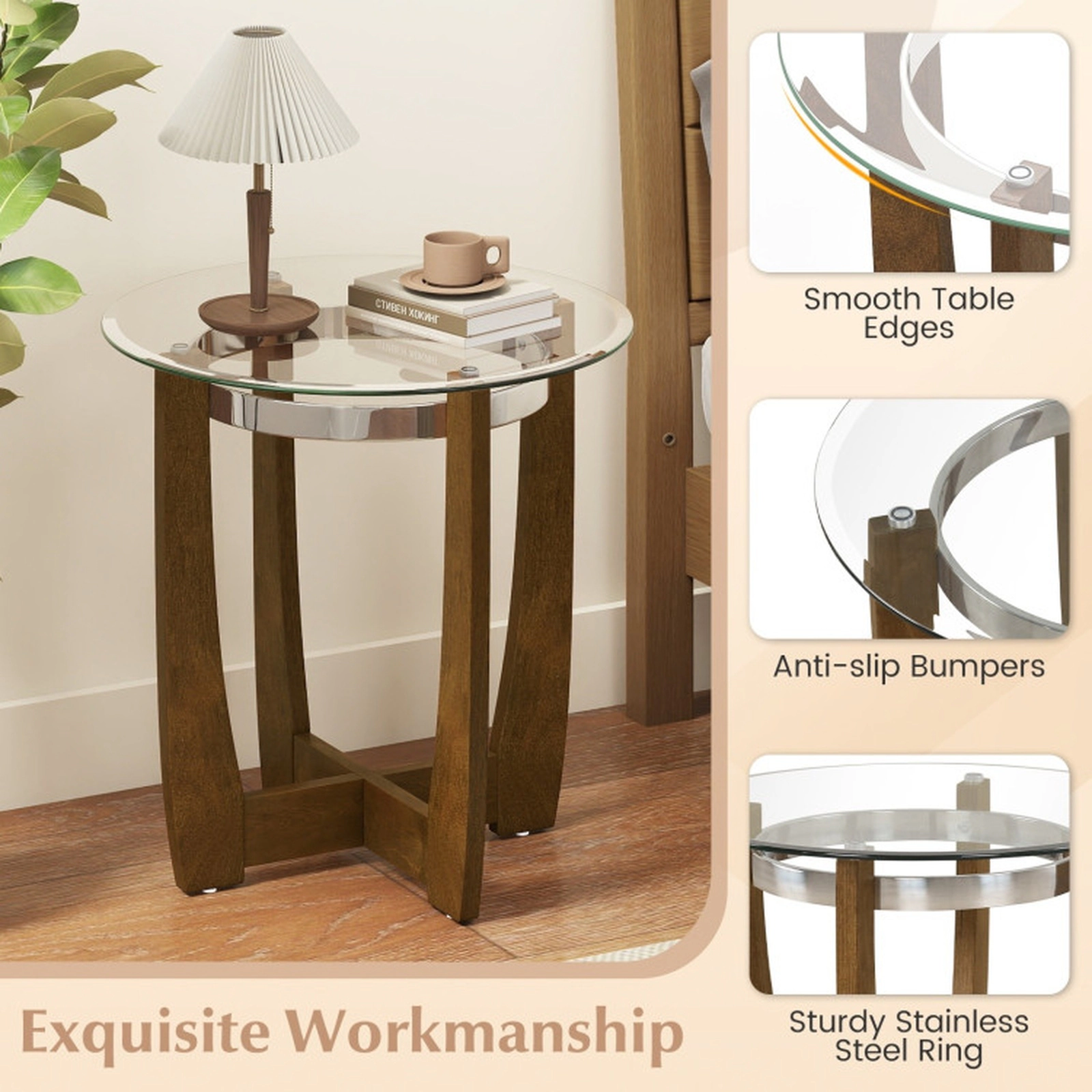 SUGIFT Tempered Glass 3-Piece Coffee Table and Side Tables Set 300-lb Coffee Table Capacity with Shelf 180-lb Capacity