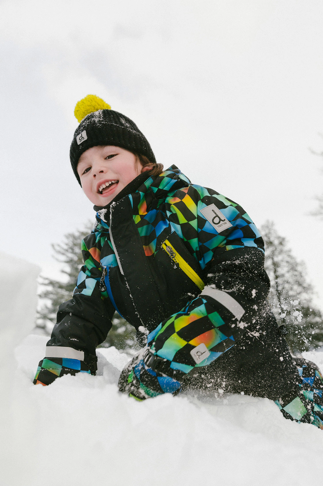 Deux par Boys Colorblock Two Piece Play Snowsuit with Hooded Jacket and Checkerboard Snow Pants