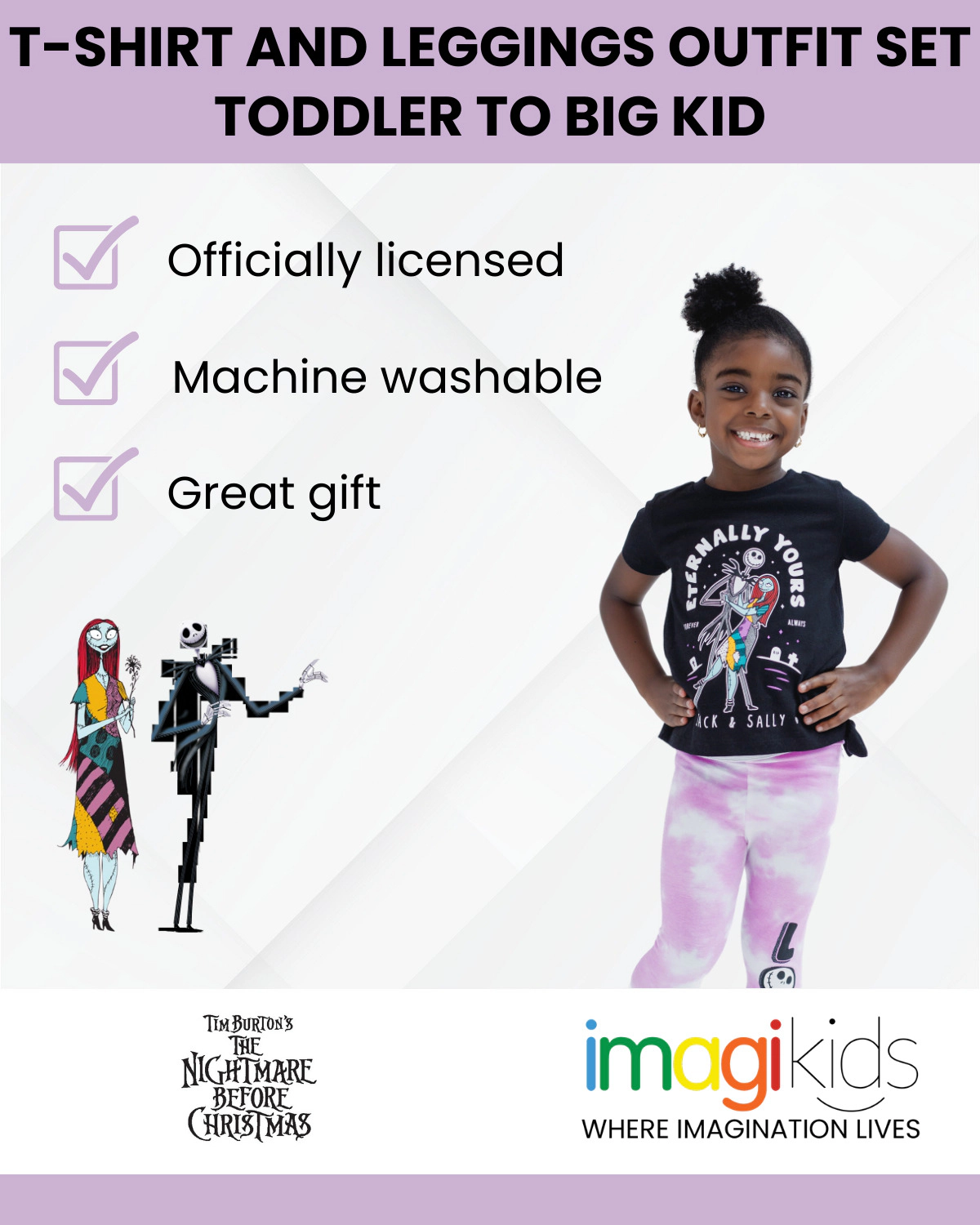 Disney Nightmare Before Christmas Girls' Halloween 2-Piece T-Shirt and Leggings Set