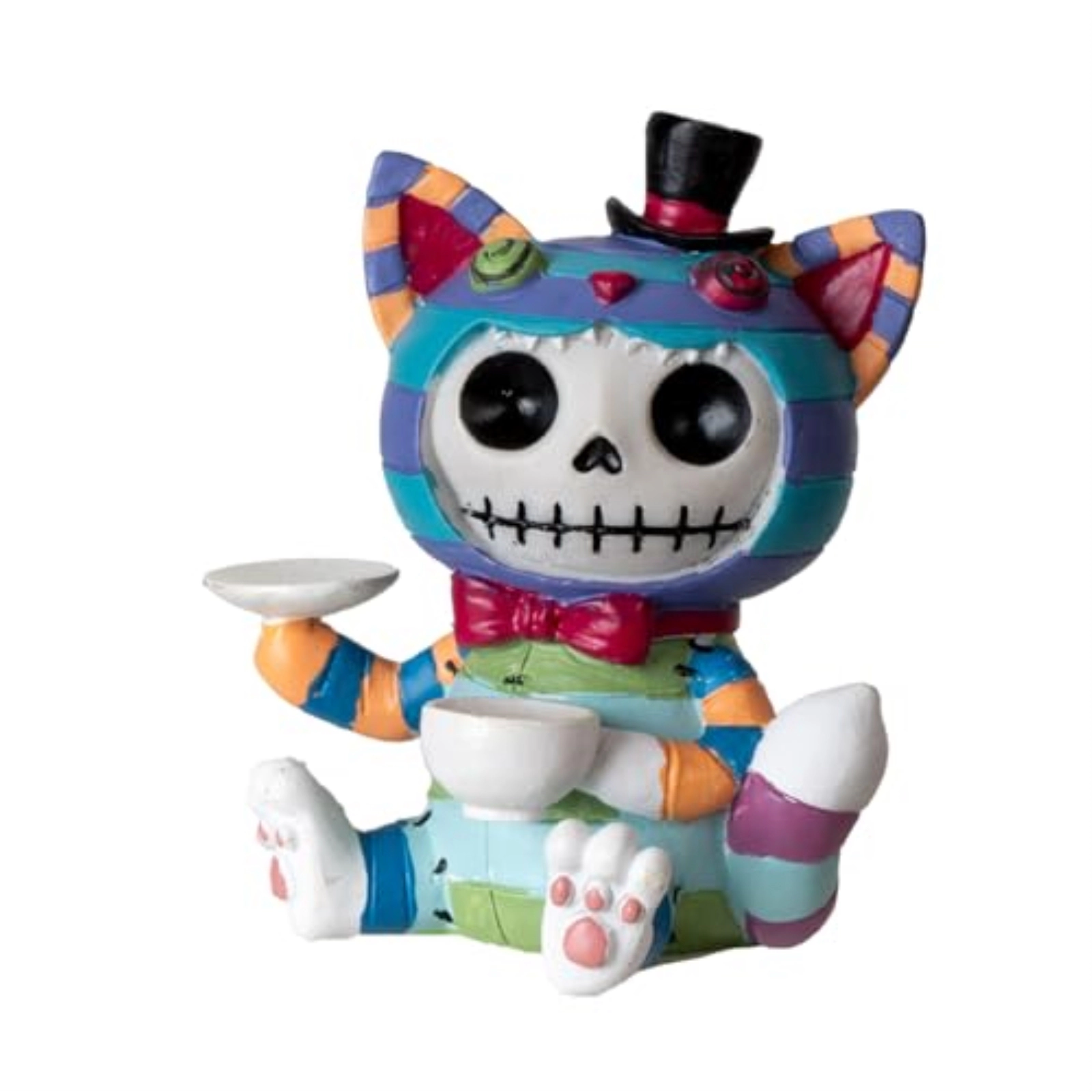 Pacific Giftware Cheshire Cat Furrybones Collectible Figurine Signature Skeleton Figurine in Colorful Cat Costume 3 Tall
