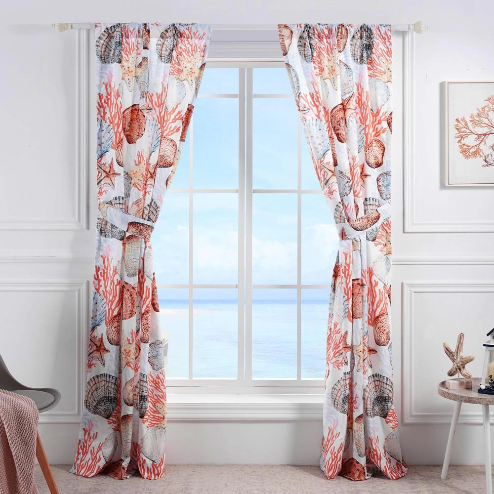 Greenland Home Fashions Beach Days Window Panel Pair - 42x84", Coral