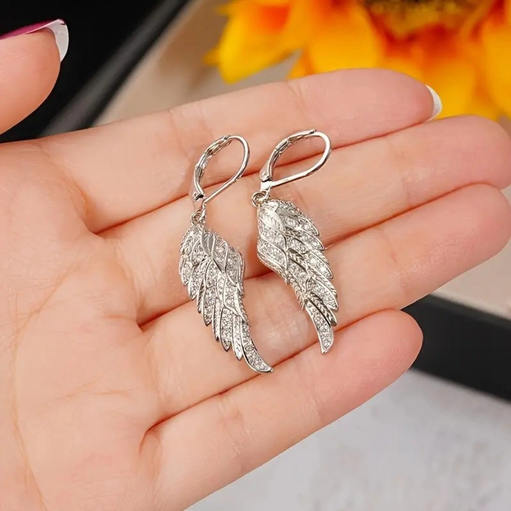 Women Angel Wing Dangle Leverback Earring