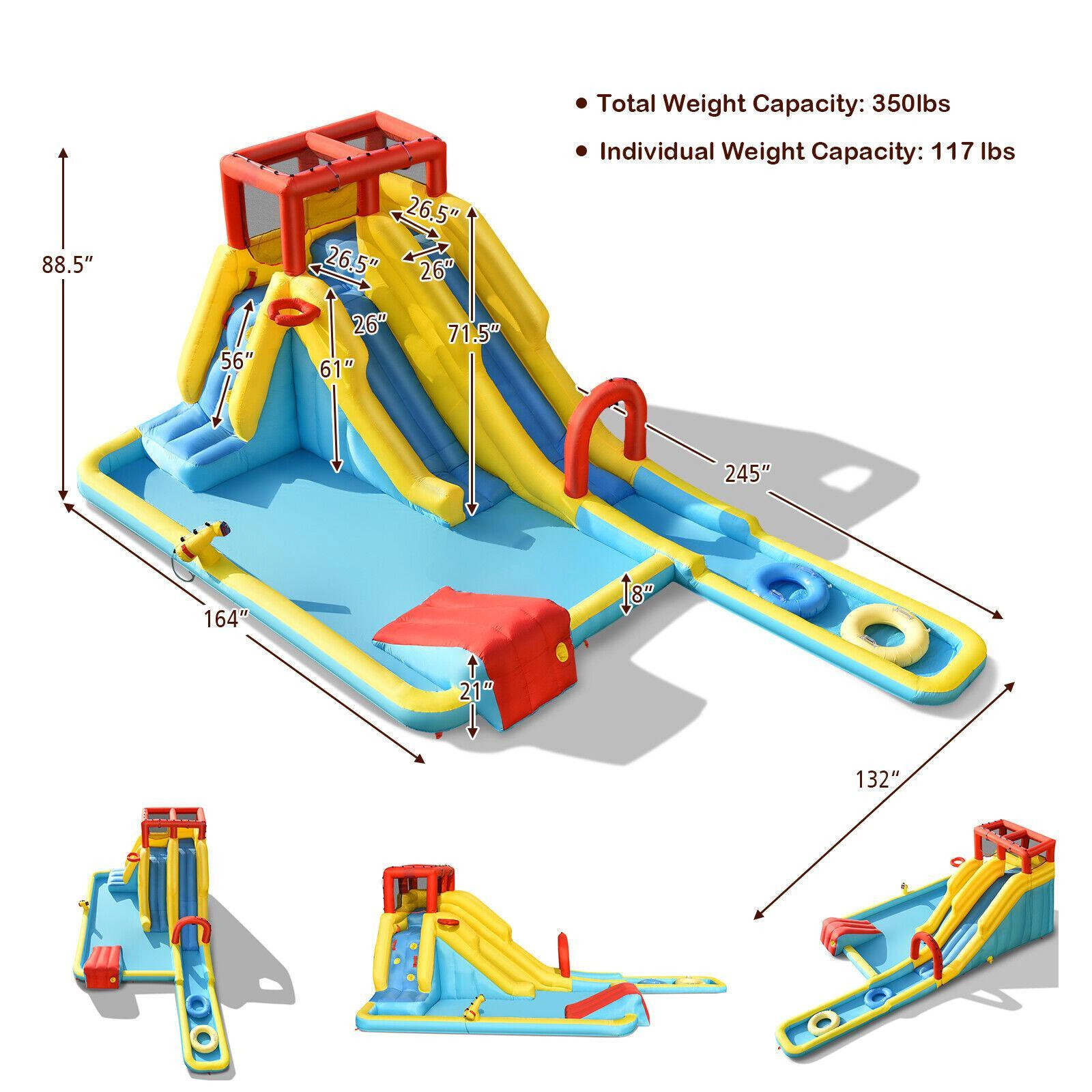 SUGIFT 245-in Inflatable Dual Slide Water Park with Climbing Wall Pool 735W Blower for Backyard