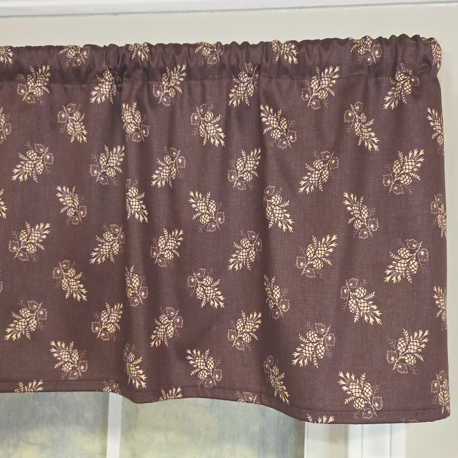 RLF Home 100% Cotton Pine Cones Tailored   Unlined Windows Rod Pocket Valance 51" x 12"  Egg Plant