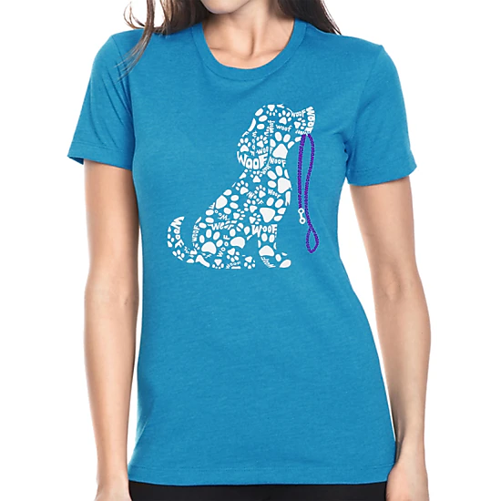 LA Pop Art Women's Cotton/Poly Blend Word Art T-Shirt - Dog Leash