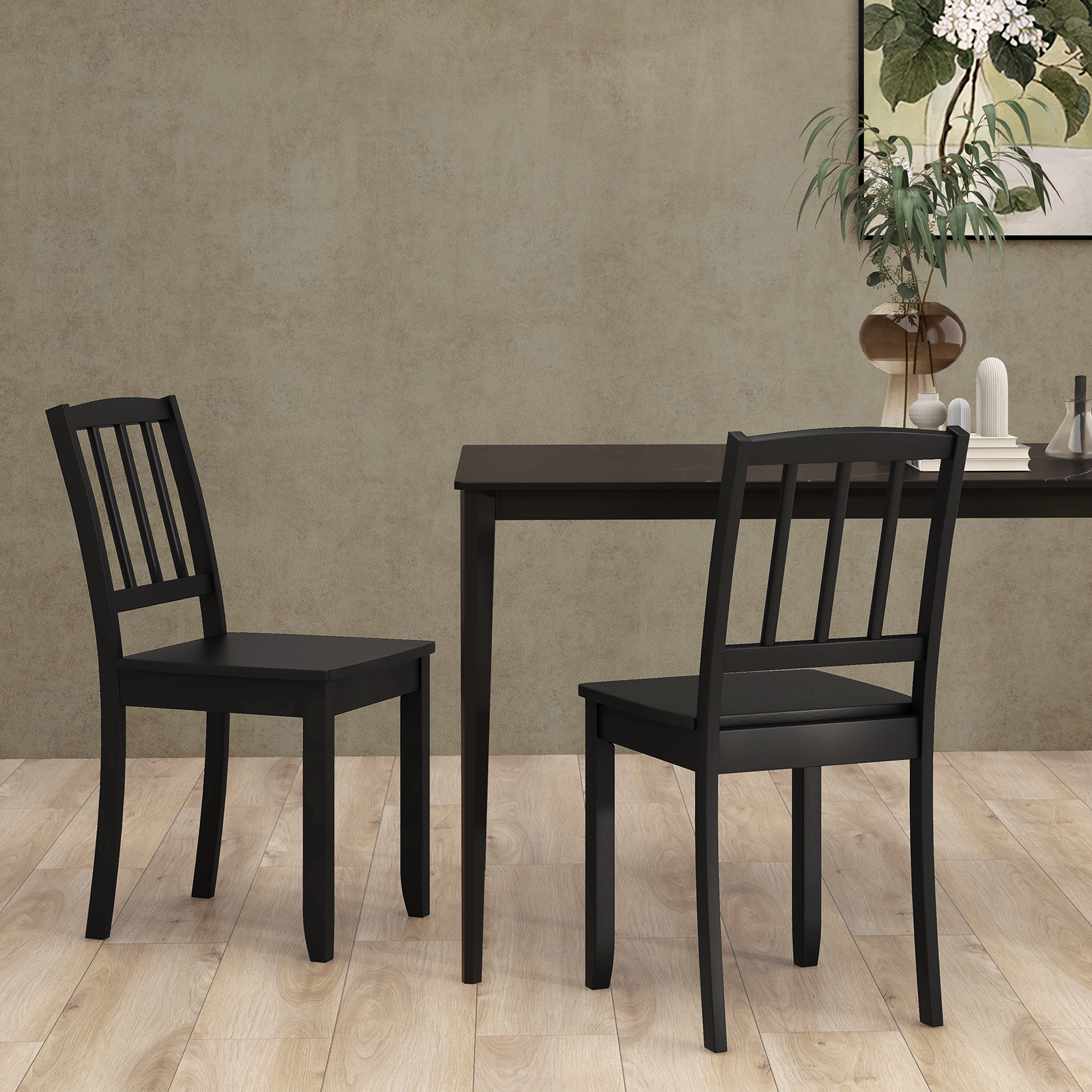SUGIFT Solid Rubber Wood Dining Chair Set of 2 with Ladder Back 400-lb Capacity 34-in Tall 16 x 16 in Seat Black