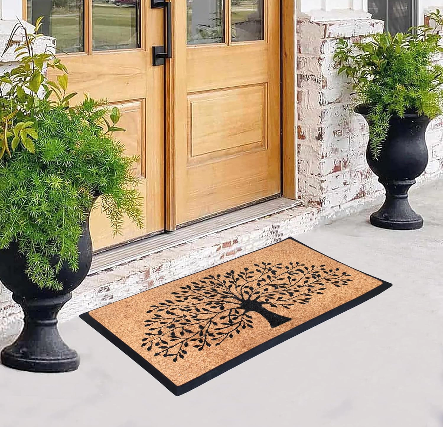 A1HC Coir and Rubber Door Mat 30x48 Inches Anti-Shed Fade-Resistant Heavy Duty Shredding Tree Black