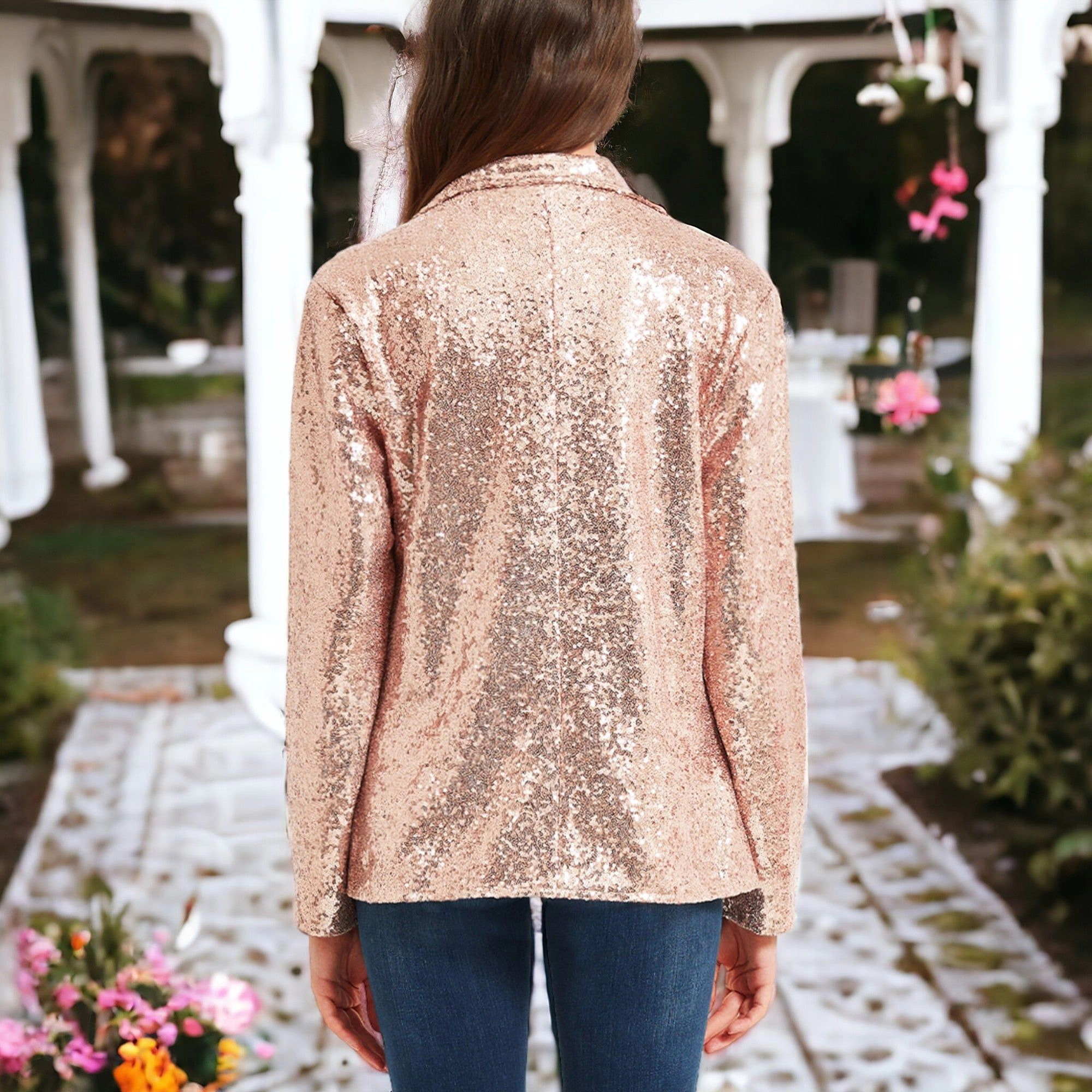 Anna-Kaci Women's Sequin Blazer Jackets Casual Sparkly Coat with Pocket