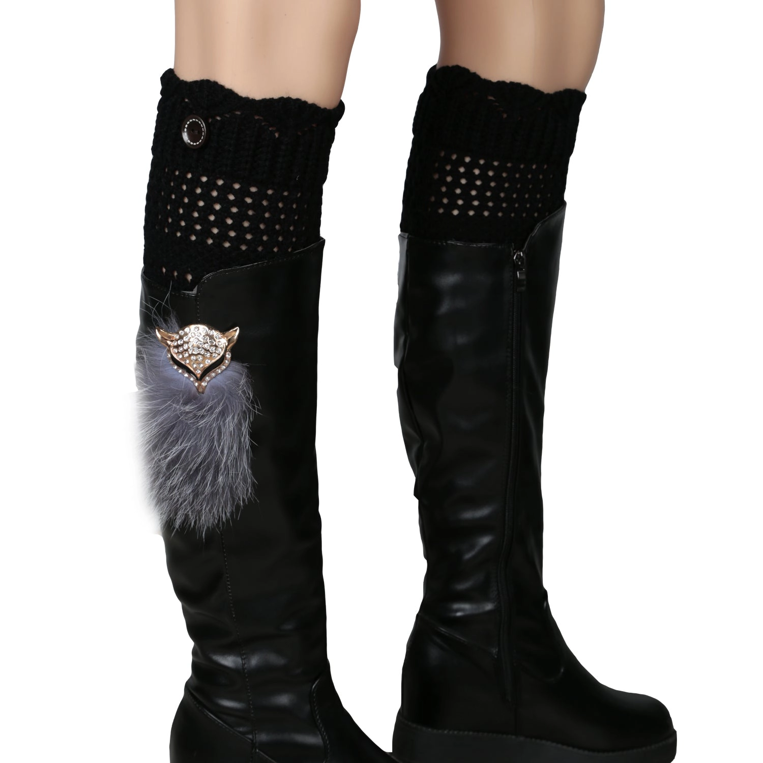 GBruno Crochet Knit Leg Warmers With Button Detail