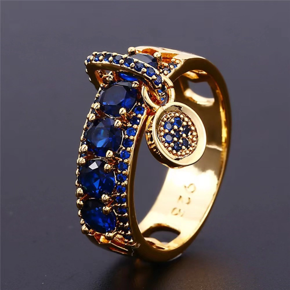 Hollow Cubic Zircon Crystal Band Ring Mini Disc Pendant Thumb
