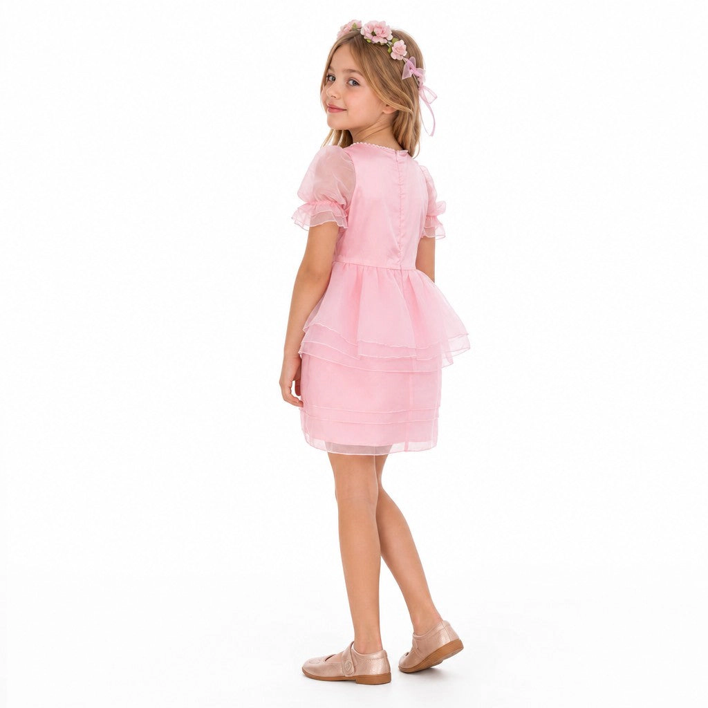 Faeella Girls Blush Petal Princess Ruffle Pink Birthday Dress