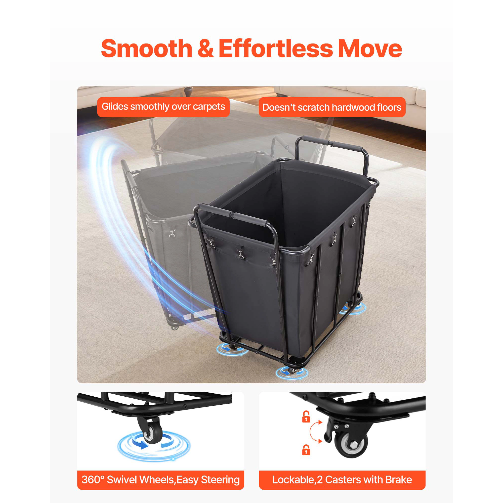 HONGGE Heavy Duty Laundry Cart with Swivel Wheels, Large Load Capacity Shopping Basket for Grocery Camping Luggage