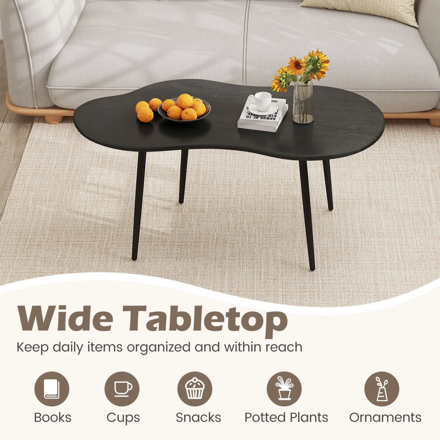 SlickBlue 39.5 Inch Irregular Coffee Table with Metal Frame