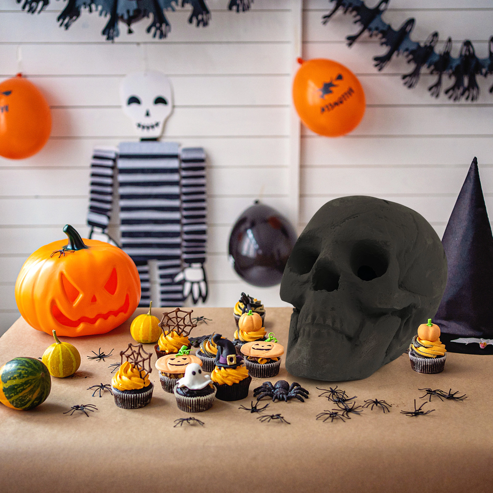 SUGIFT Charred Look Ceramic Fiber Open Eye Socket Halloween Fire Pit Skull 8.5-in x 6-in x 6-in 1.5-lb Black