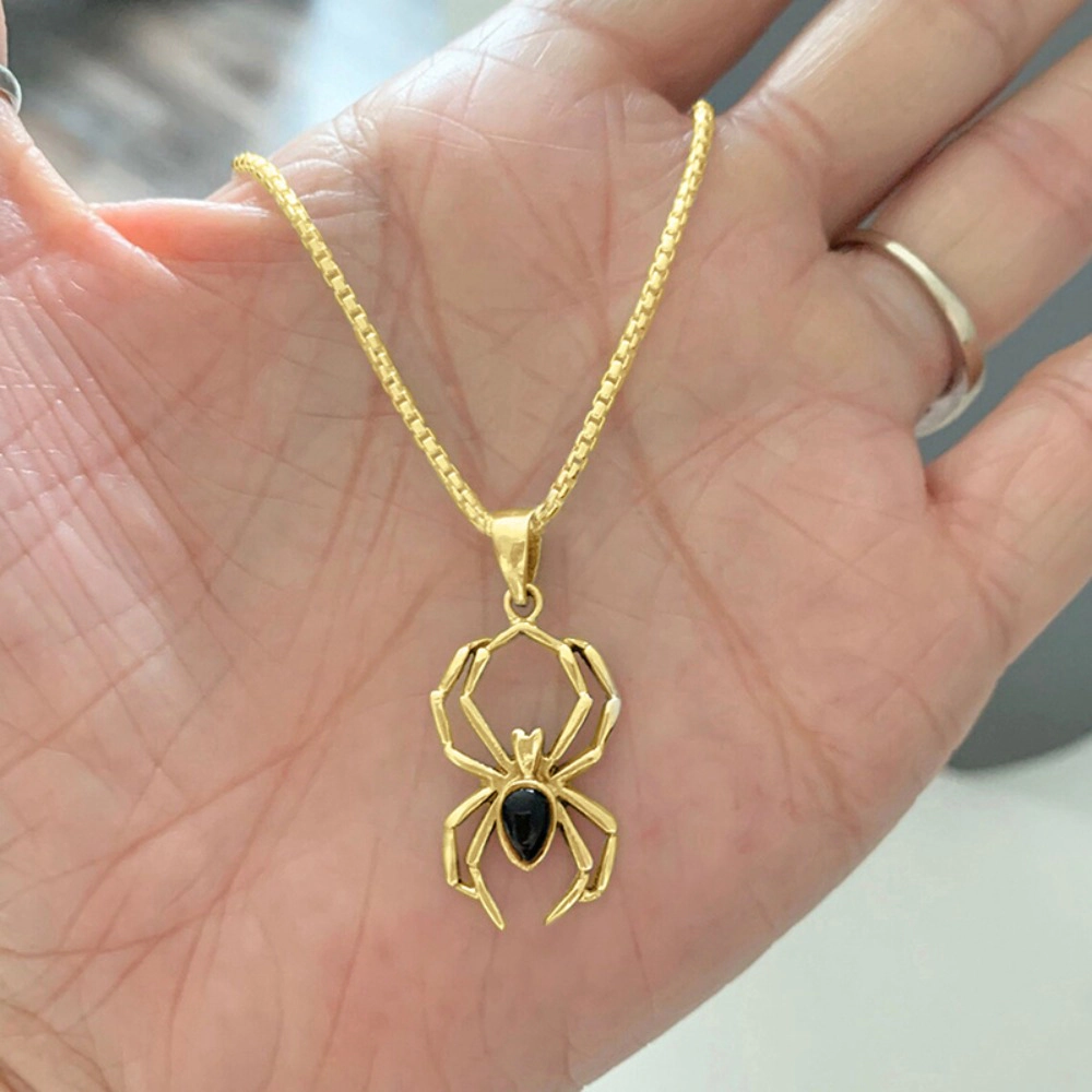 Wardrobe Whimsy Spider Pendant Necklace Teardrop Cubic Zirconia Gothic Jewelry