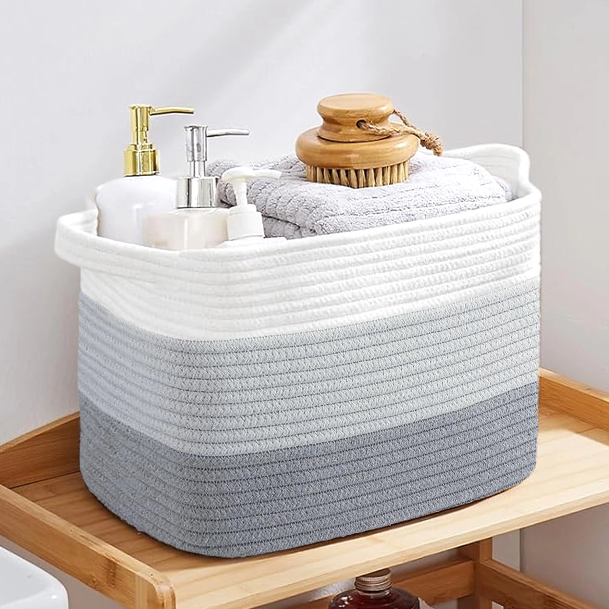 Cheer Collection 3-Pack Woven Cotton Rope Storage Baskets with Handles for Home Organization